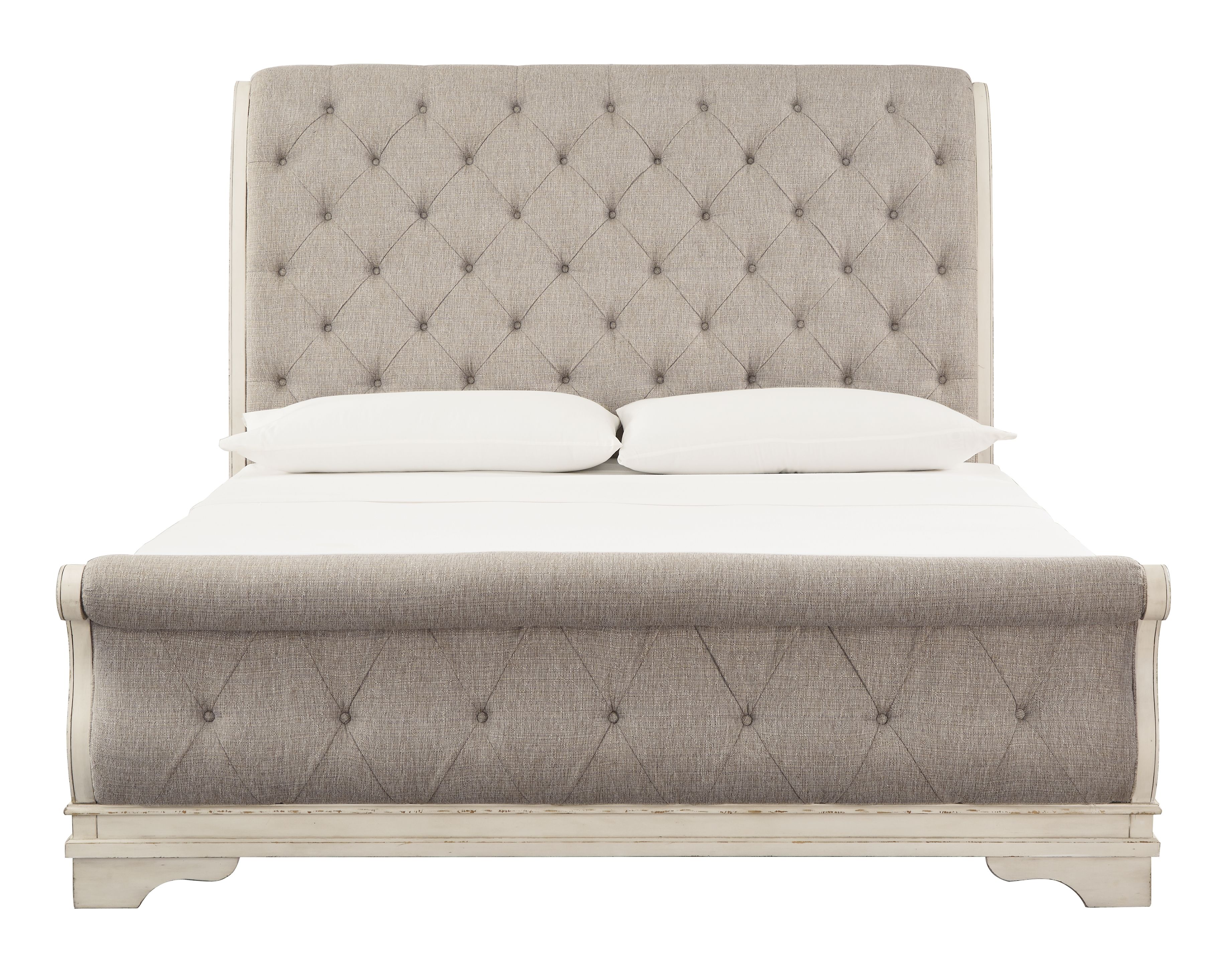 Ashley Furniture Realyn - California King Upholstered Sleigh Bed - Chipped White - Image 6