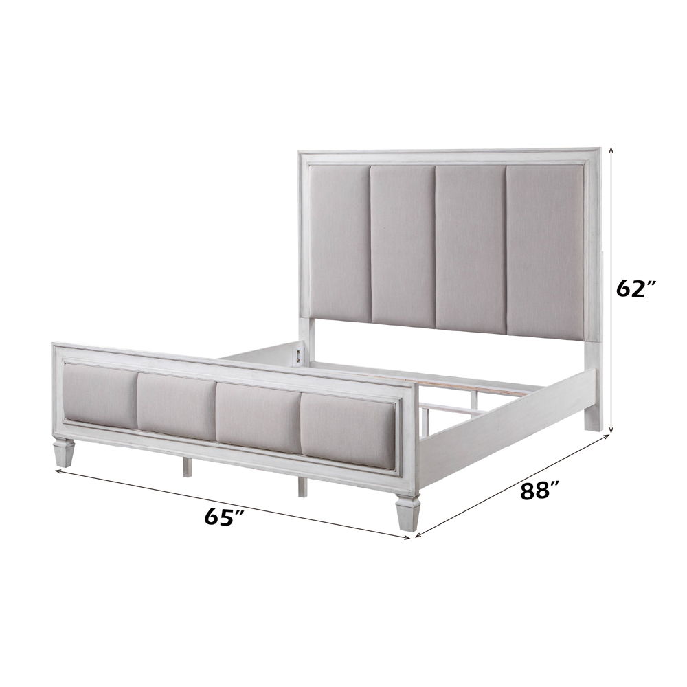 Katia - Queen Bed - Light Gray Linen, Rustic Gray & Weathered White, white, view 7