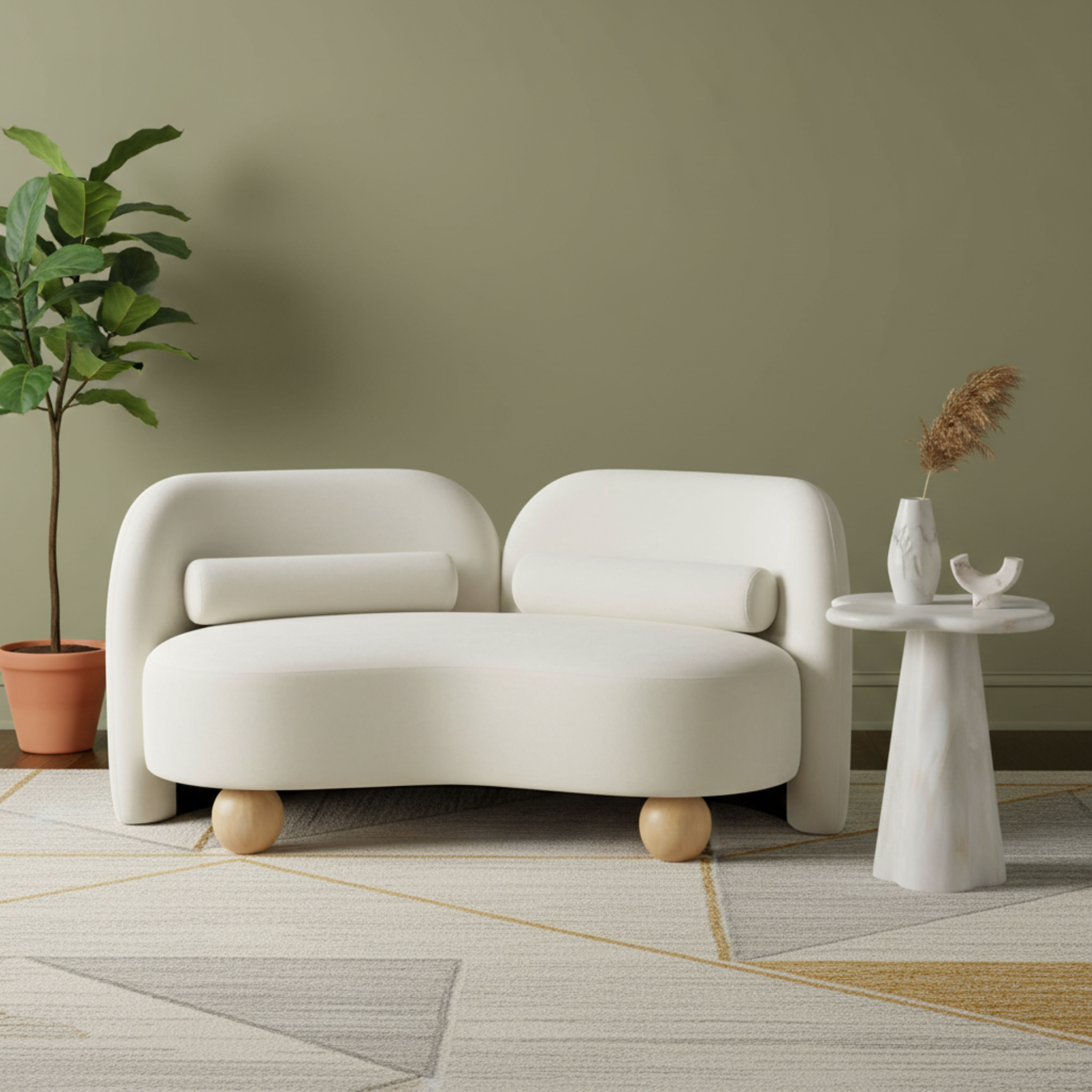 Daphne - Velvet Loveseat - Cream