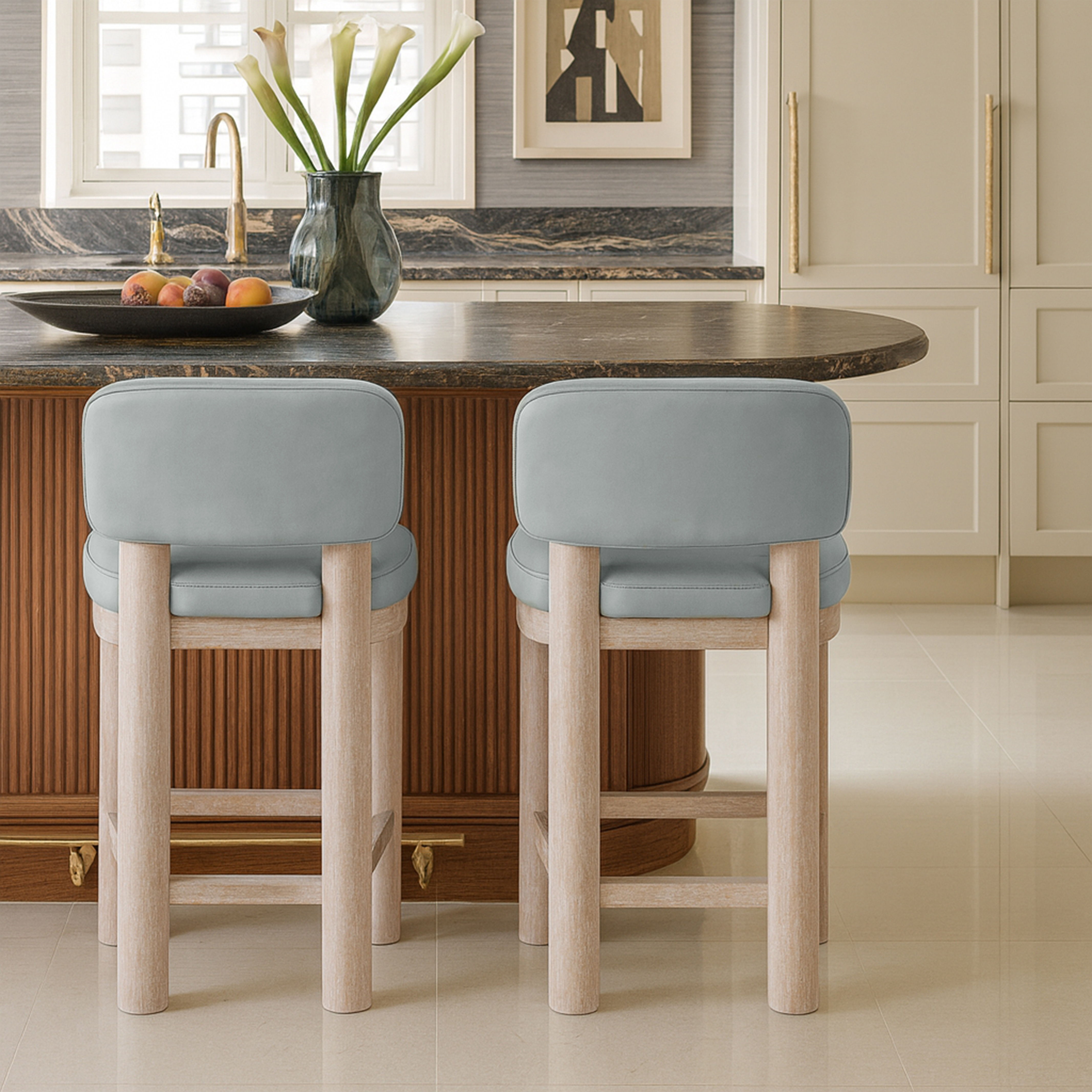 Paloma - Vegan Leather Upholstered Counter Stool (Set of 2) - Light Blue