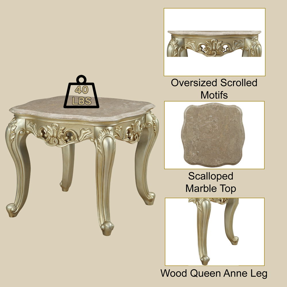 Gorsedd - End Table With Marble Top - Marble Top & Golden Ivory, beige, view 3