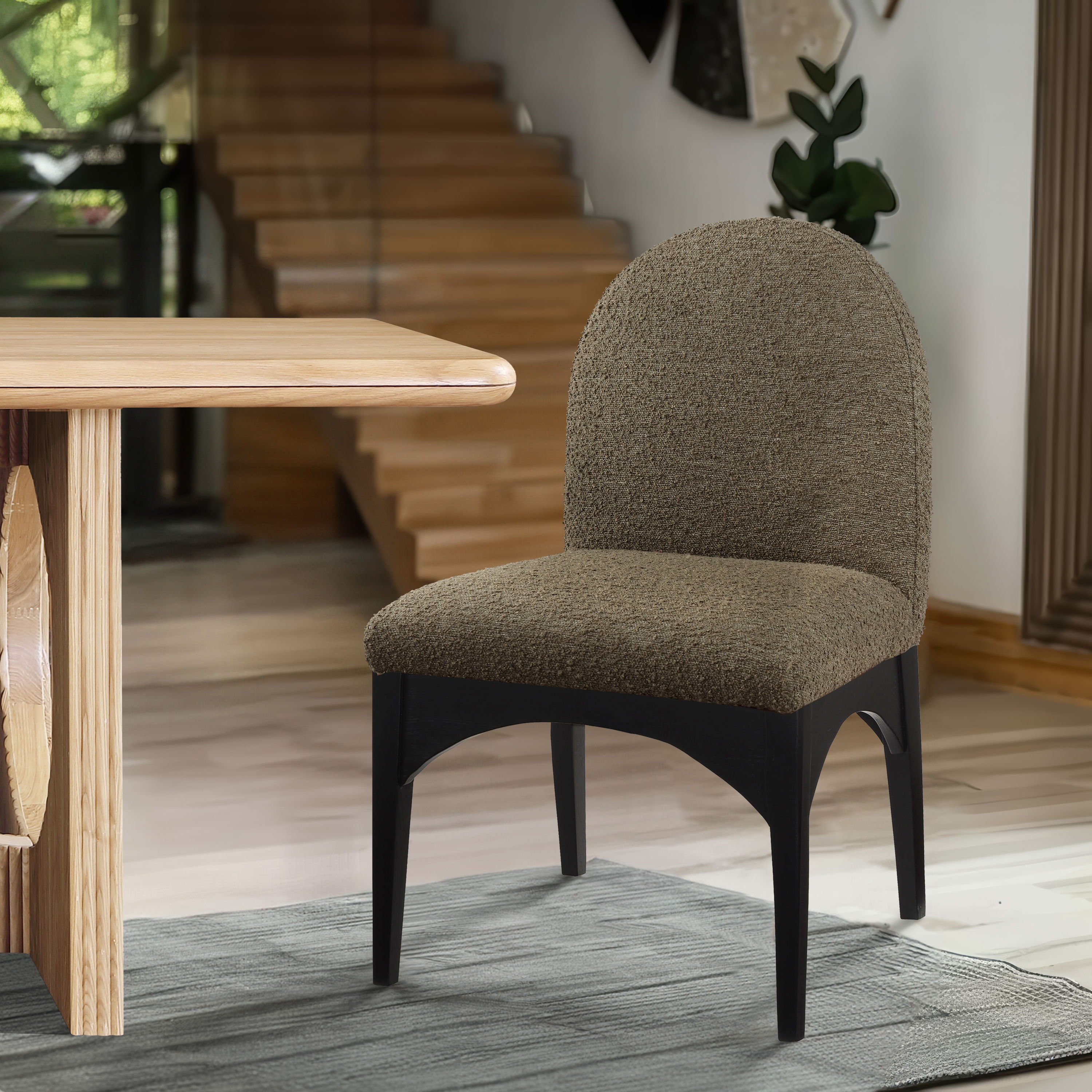 Waldorf - Boucle Dining Side Chair With Black Legs - Olive