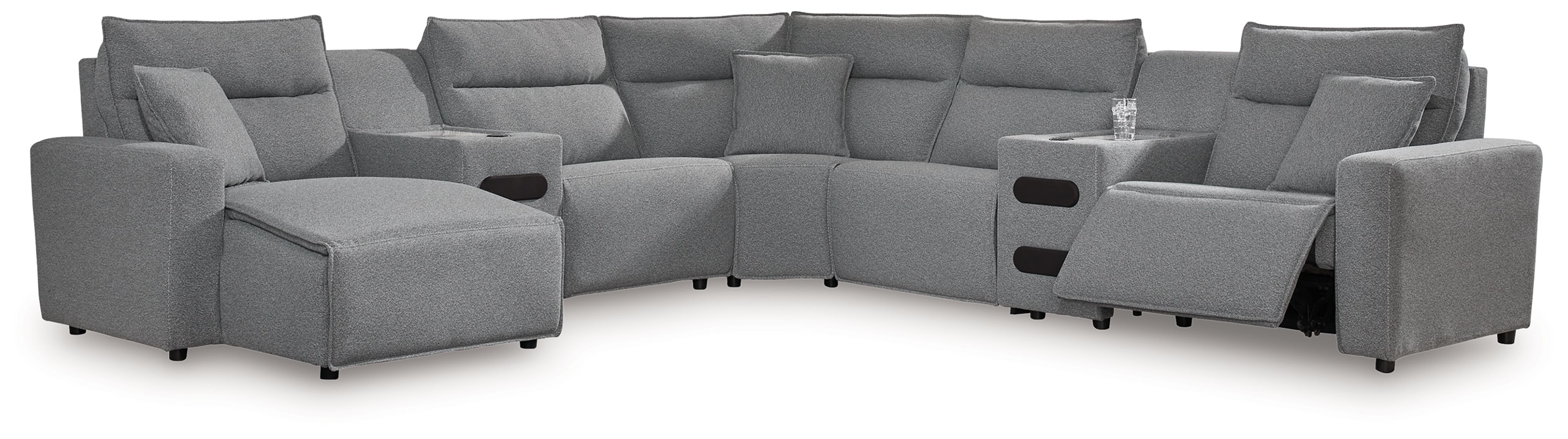 7 Pc · Power Reclining Sectional With LAF Press Back Power Chaise And Audio Consoles