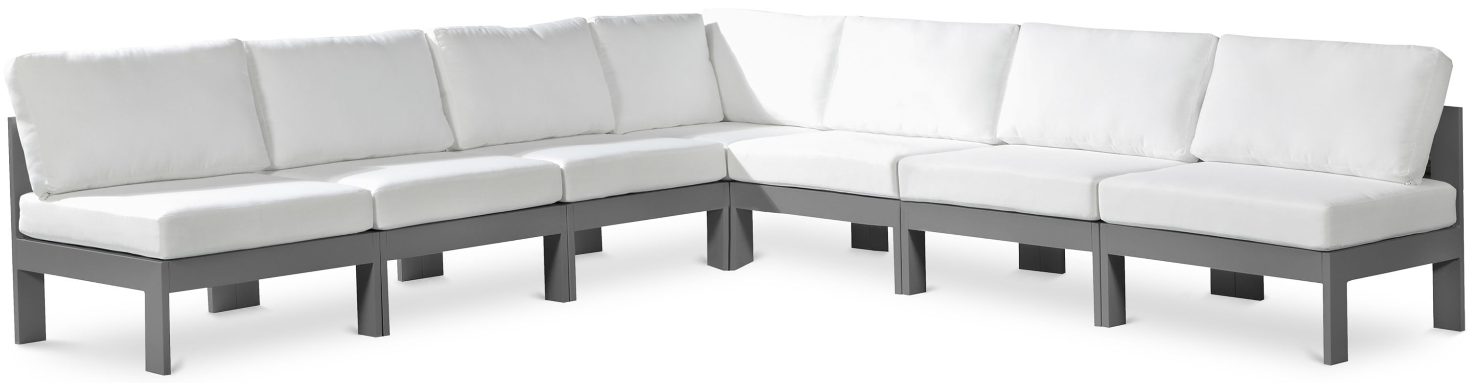 Nizuc - Outdoor Patio 7 Piece Modular Croner Armless Sectional With Gray Frame - White