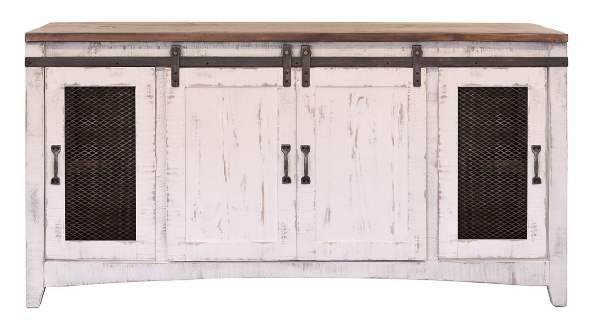 International Furniture Direct Pueblo White - TV Stand / Console / Wall Unit - Antiqued White / Brown