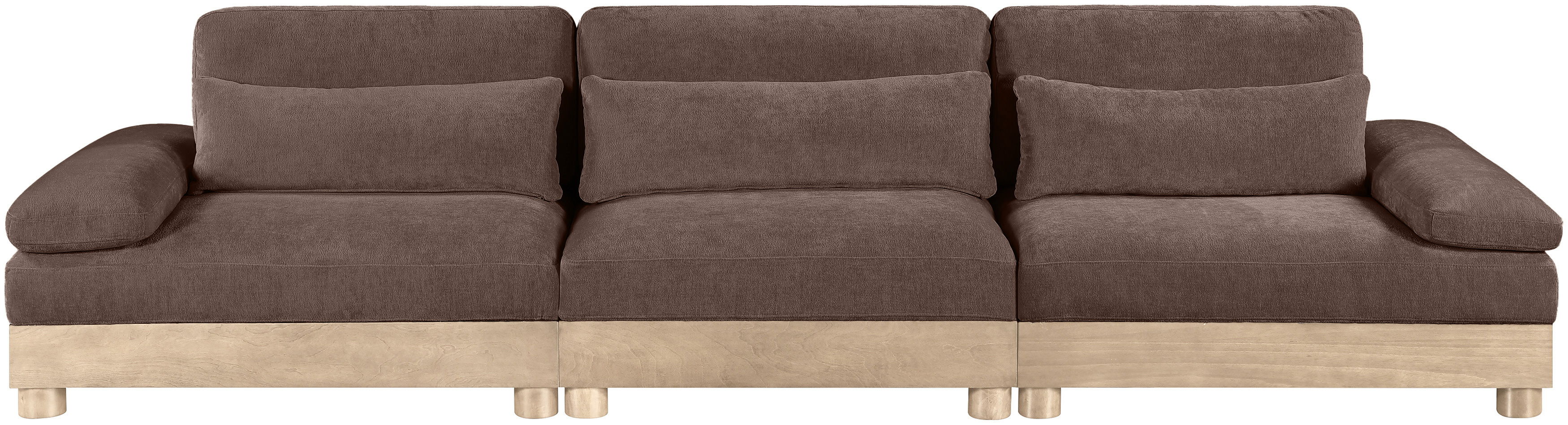 Turin - 135.5" Chenille Fabric Upholstered 3 Piece Modular Sofa - Brown / Natural Oak