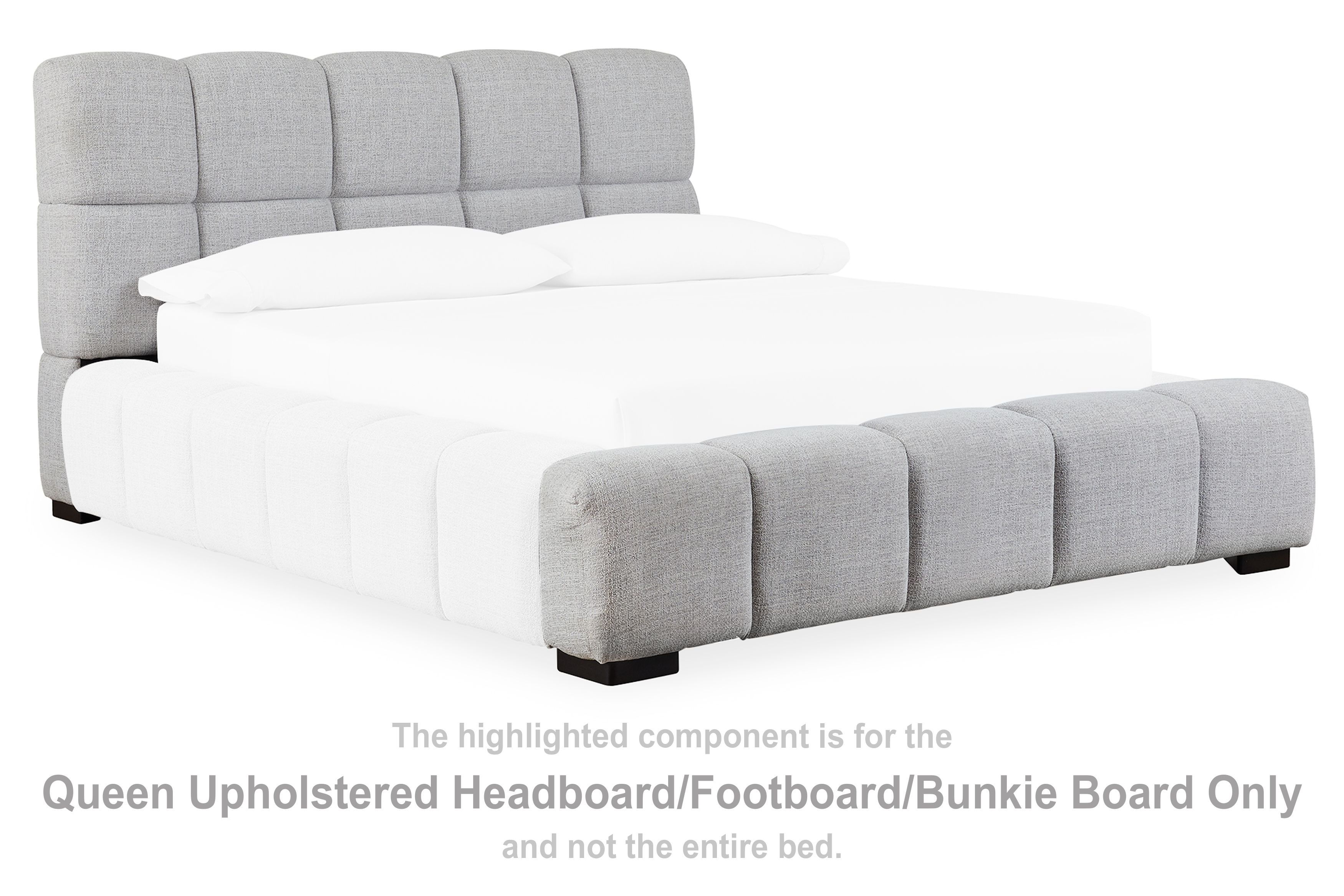 Grendusk – Queen Upholstered Headboard / Footboard / Bunkie Board – Light Gray