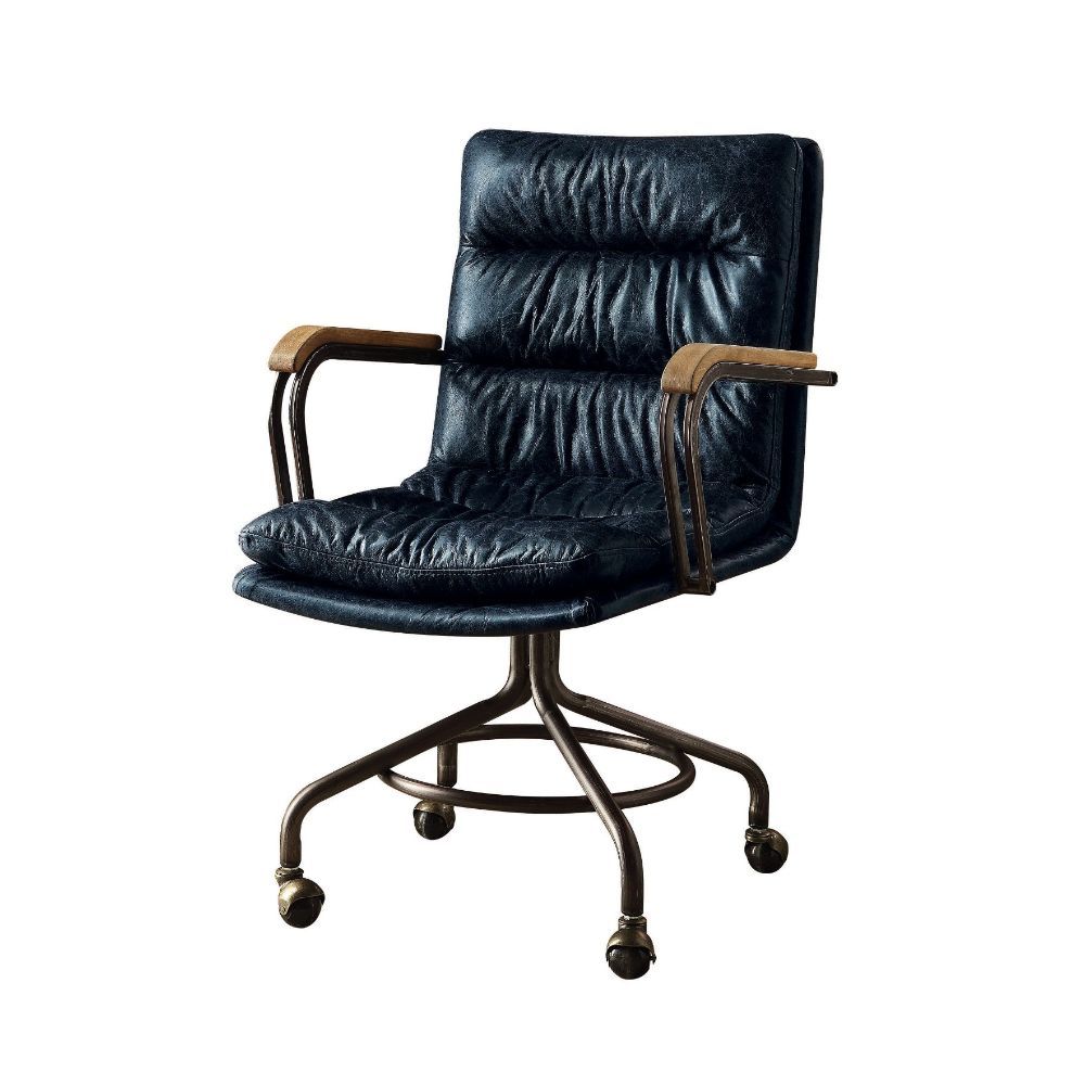 Harith II - Office Chair - Vintage Blue Top Grain Leather, blue