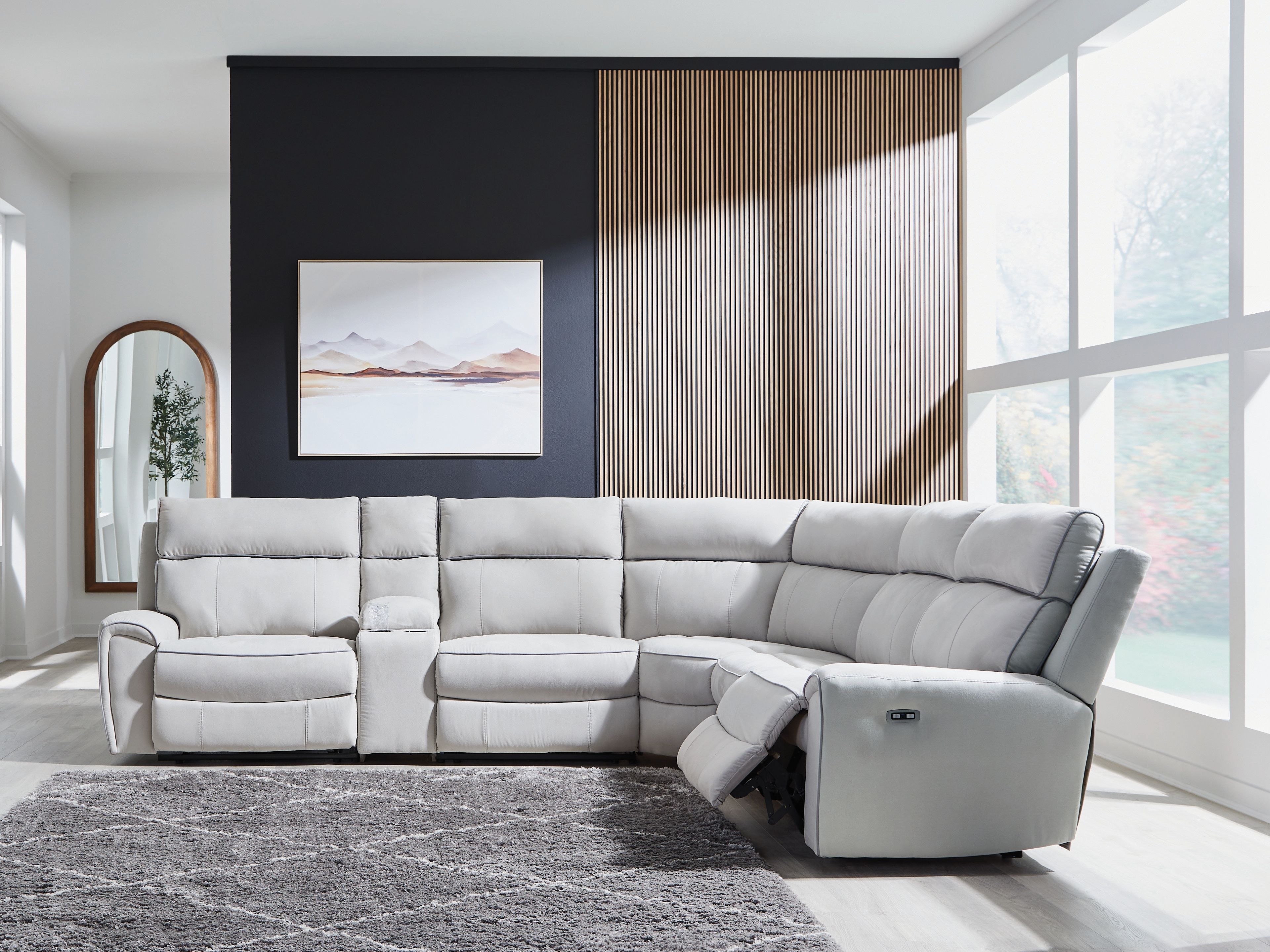 Ashley Furniture Social Pointe - 6-Piece Power Reclining Sectional With Storage Console - Pearl / Ash - Image 9