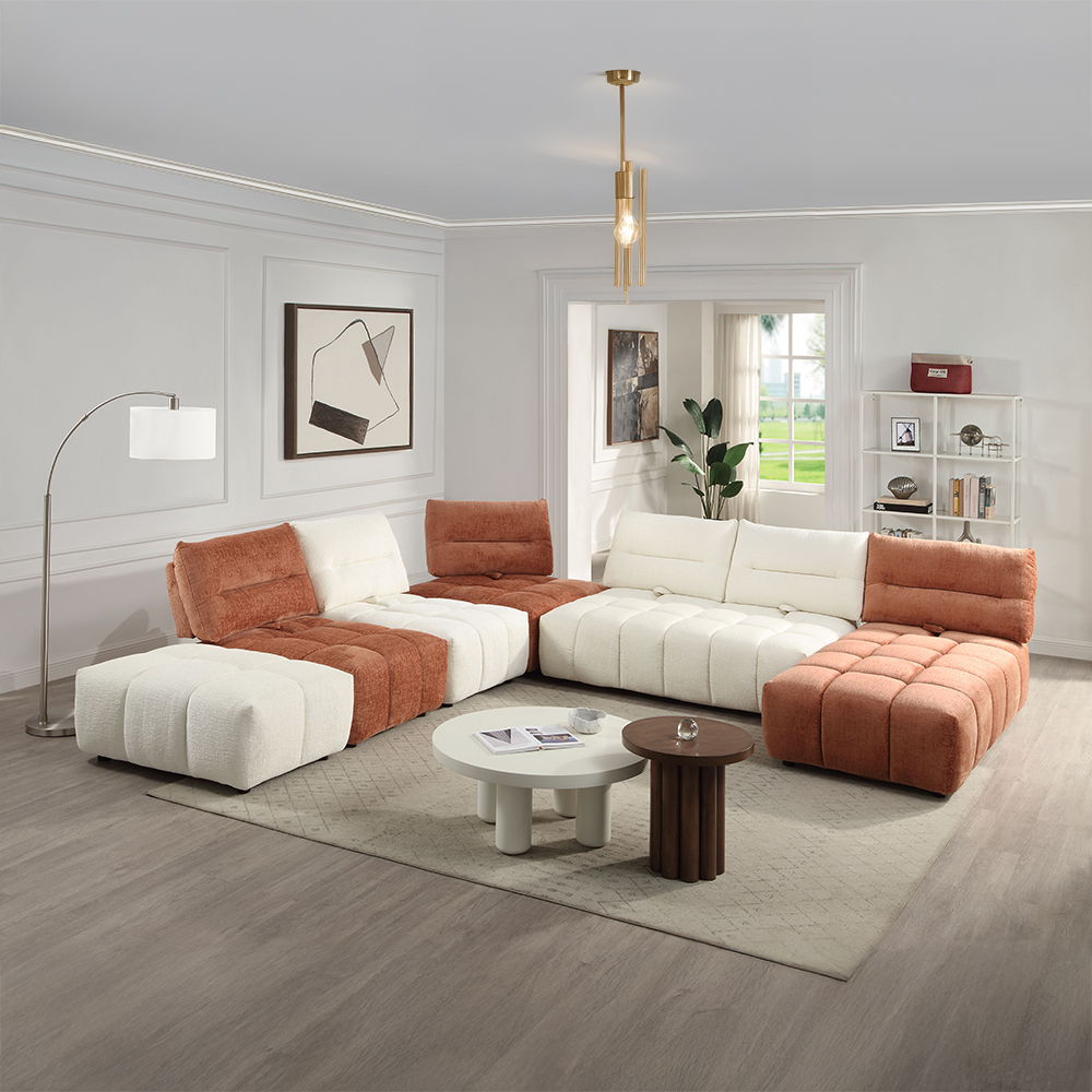 Loanna - Modular - Chaise - Coral Red Chenille, light brown, view 8