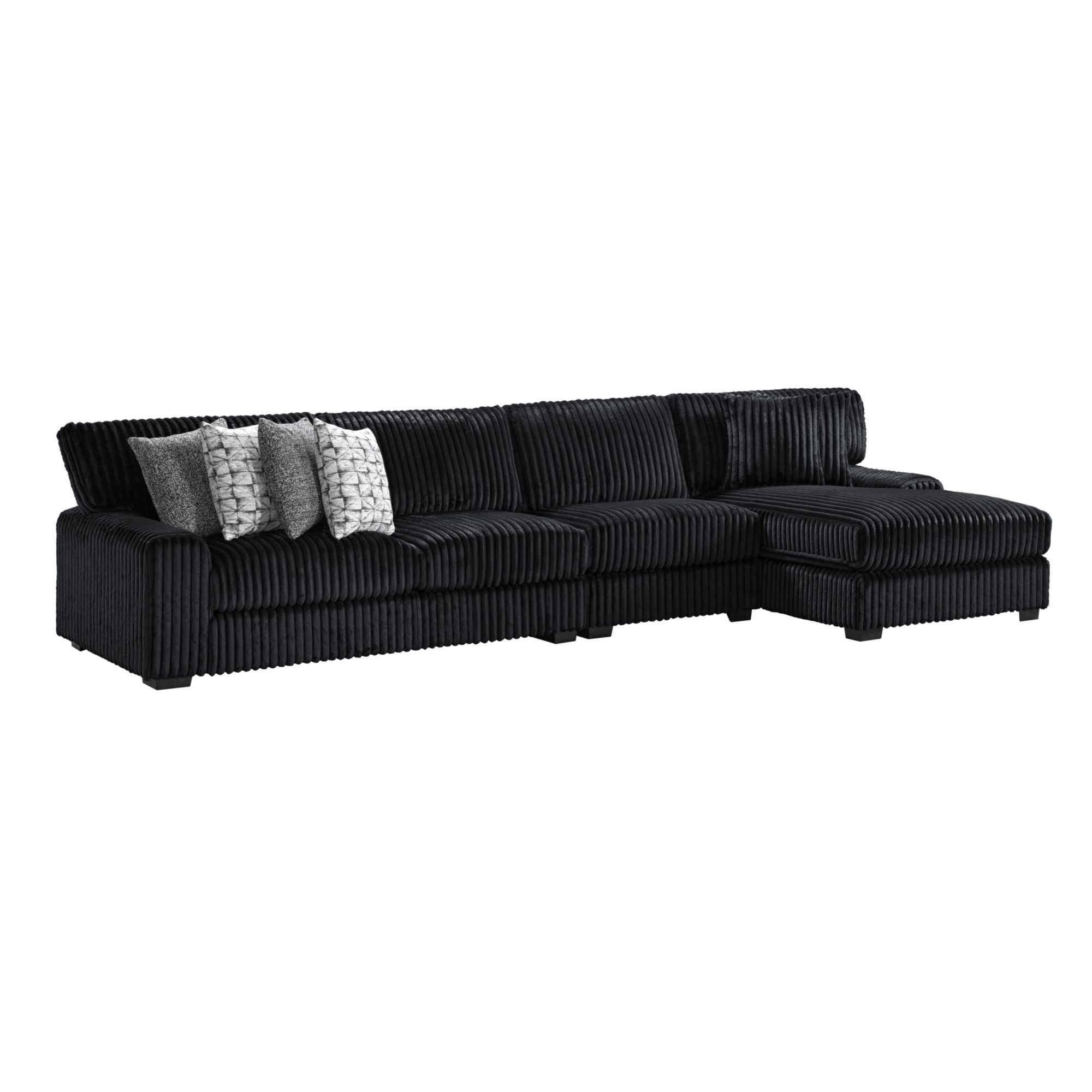 Nightfall - 3 Piece Sectional Set With RHF Chaise 2 Self Pillows - Grand Cord Black