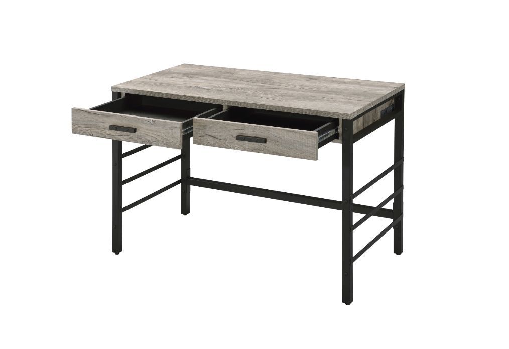 Disho - Writing Desk With USB - Light Weathered Oak & Black, dark gray, view 2