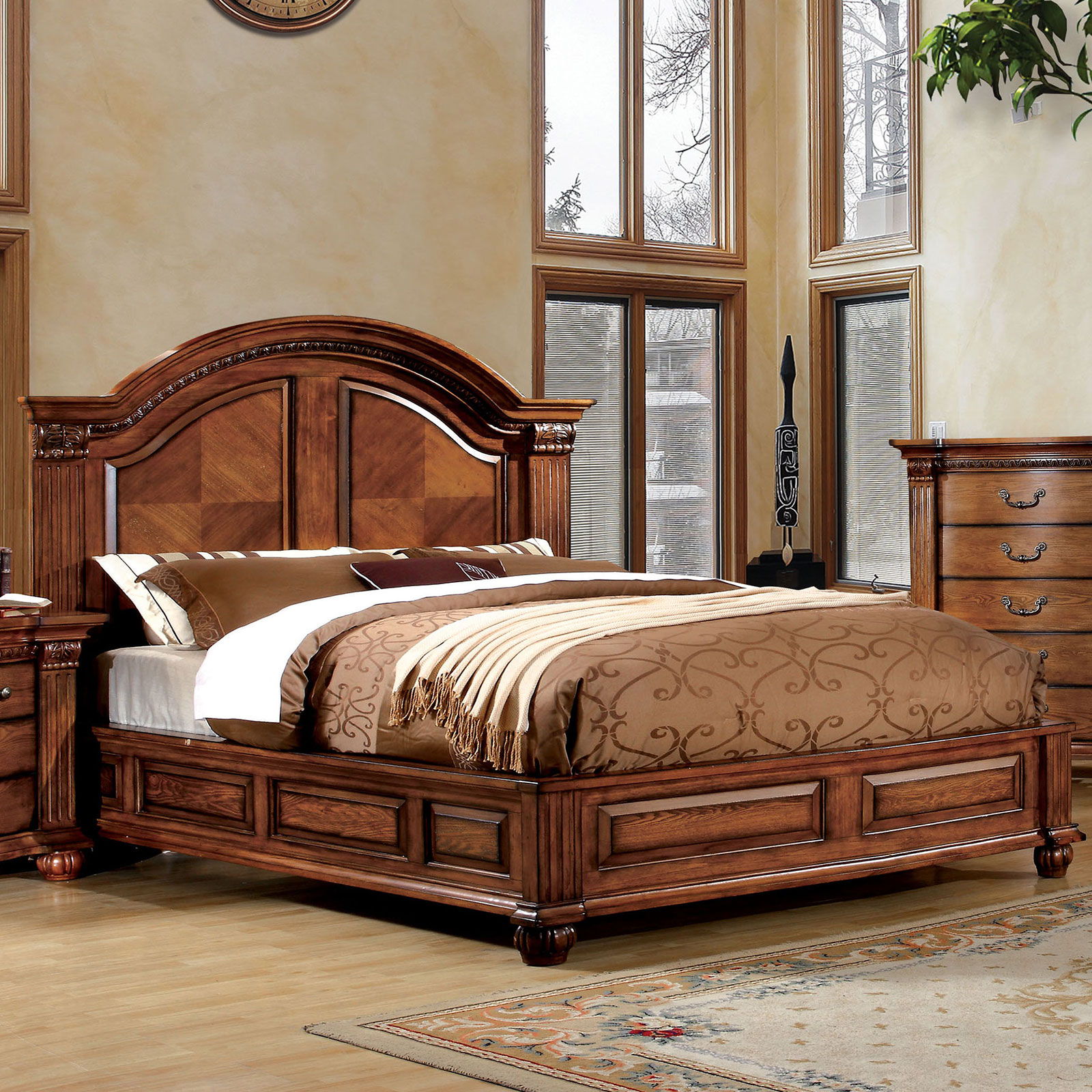 Bellagrand Queen Bed Antique Tobacco Oak New Lots Furniture