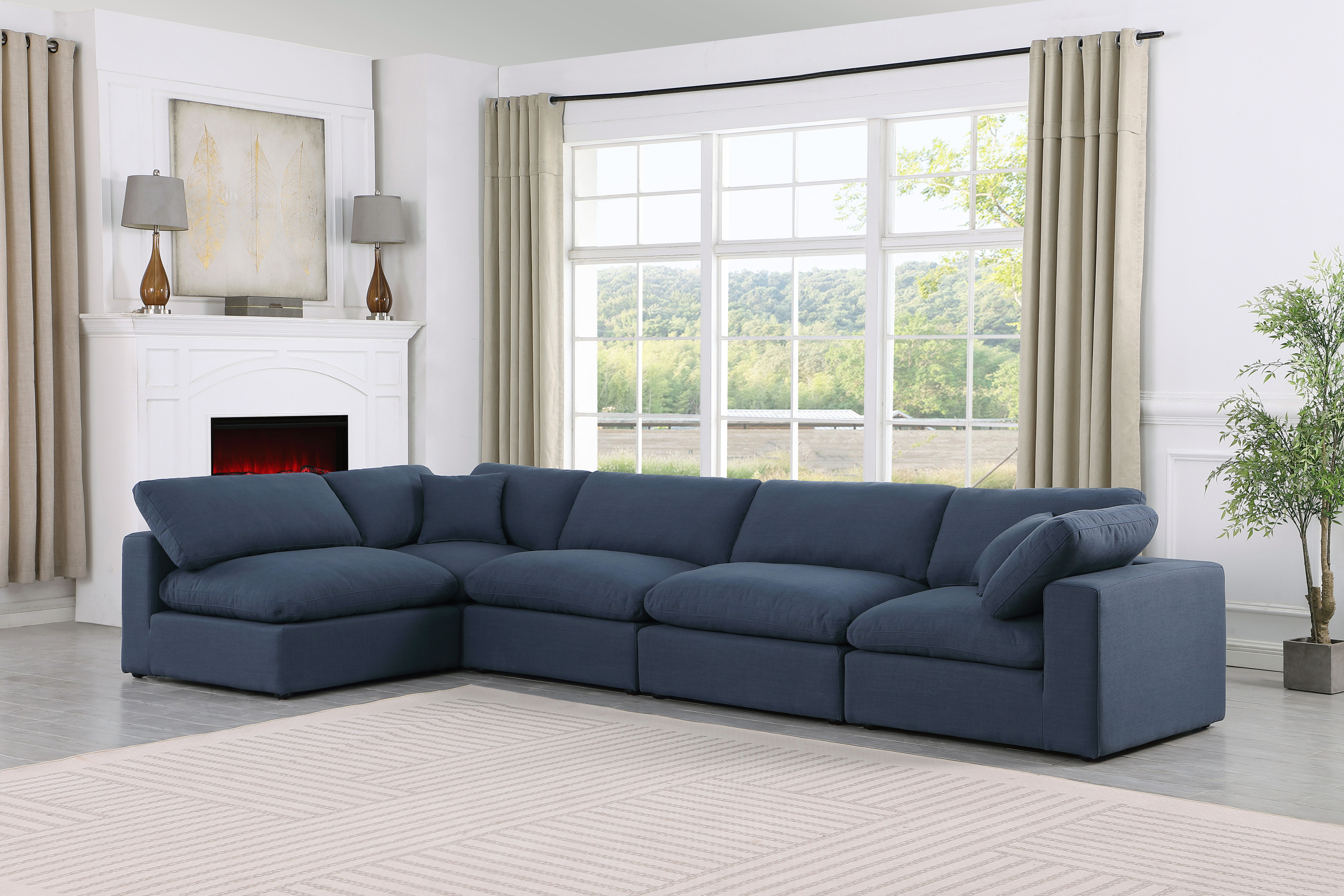 Comfy - 5 Piece Linen Modular Sectional - Blue