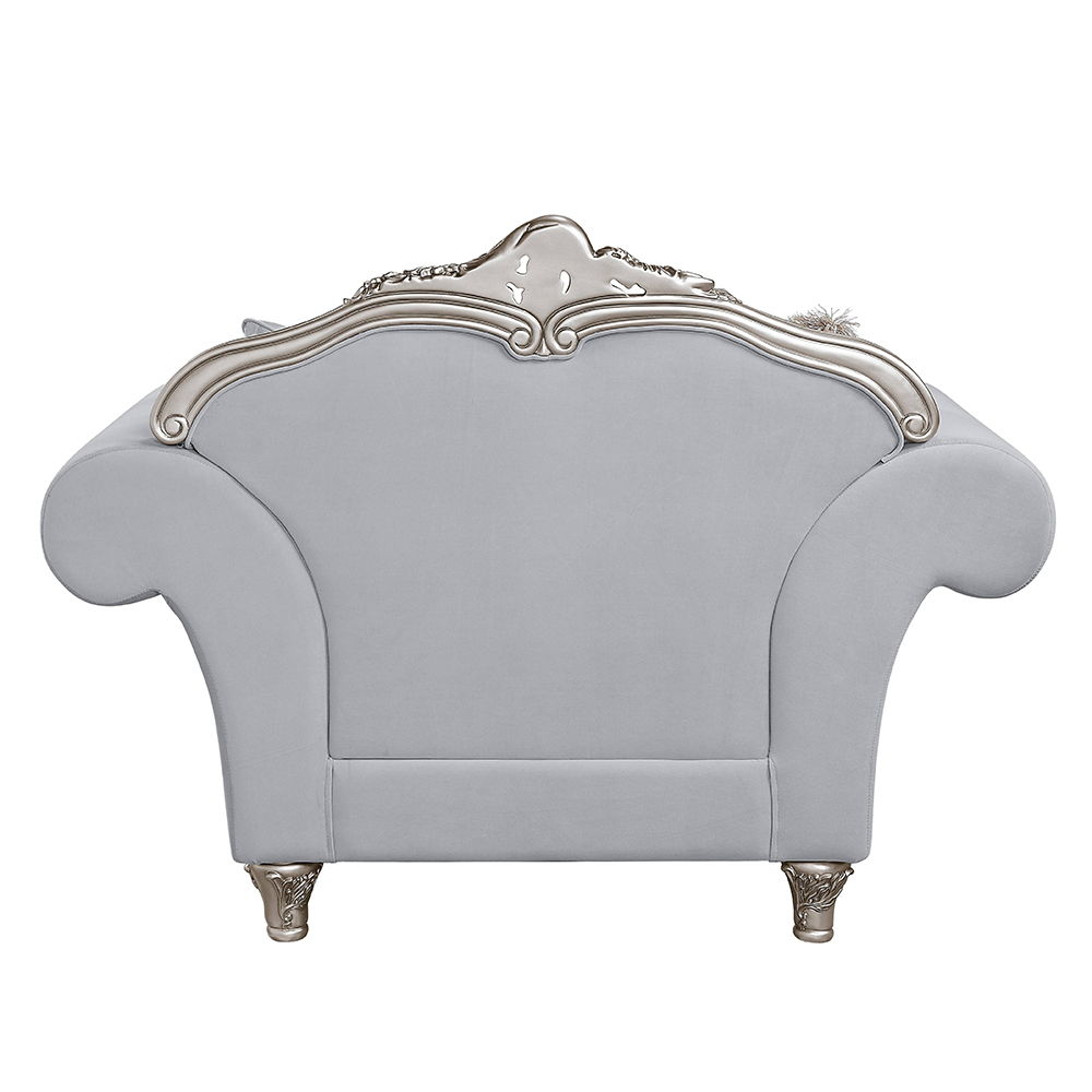 Pelumi - Chair With 3 Pillows - Light Gray Linen & Platinum, gray, view 2