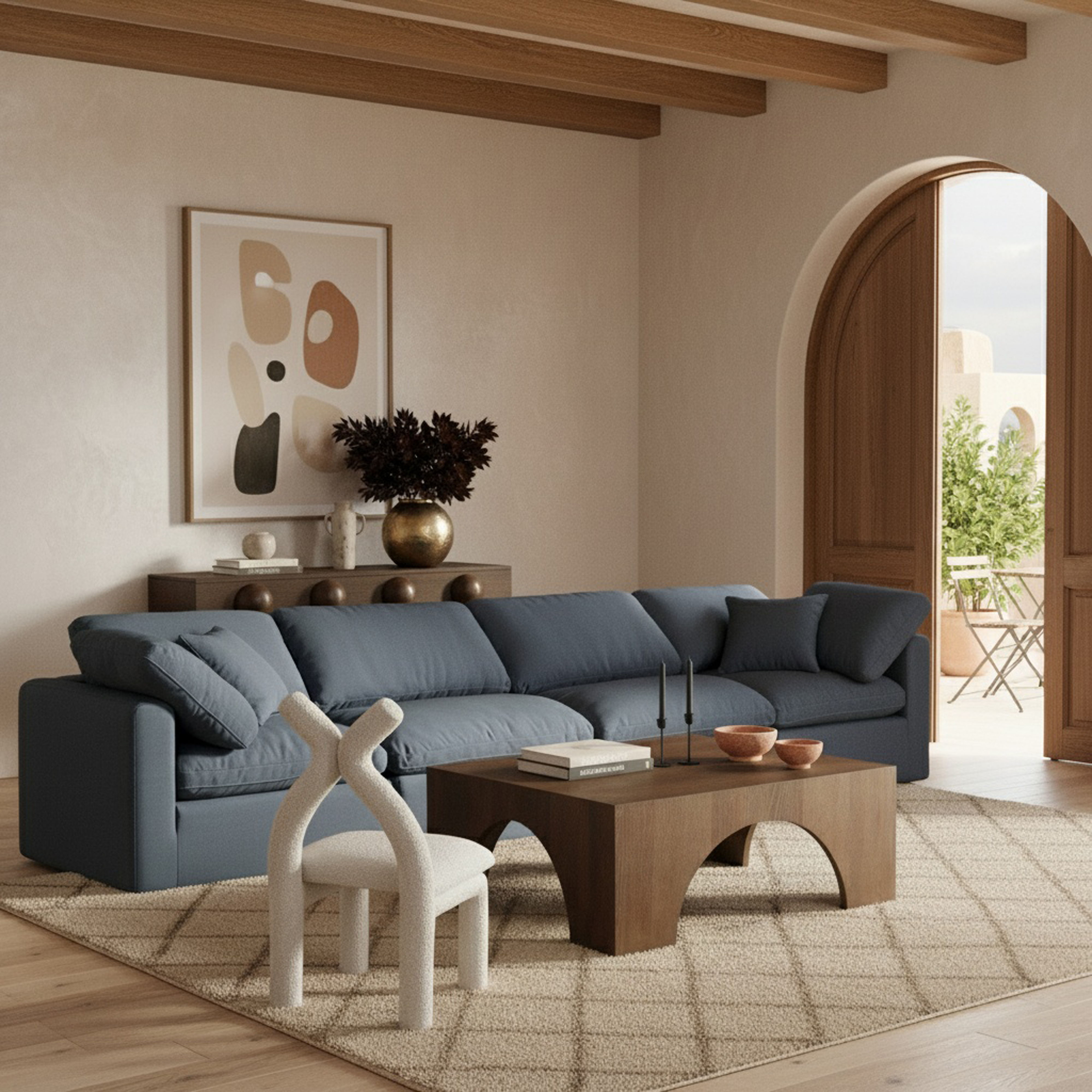 Indulge - Linen 4 Piece Modular Sofa - Navy