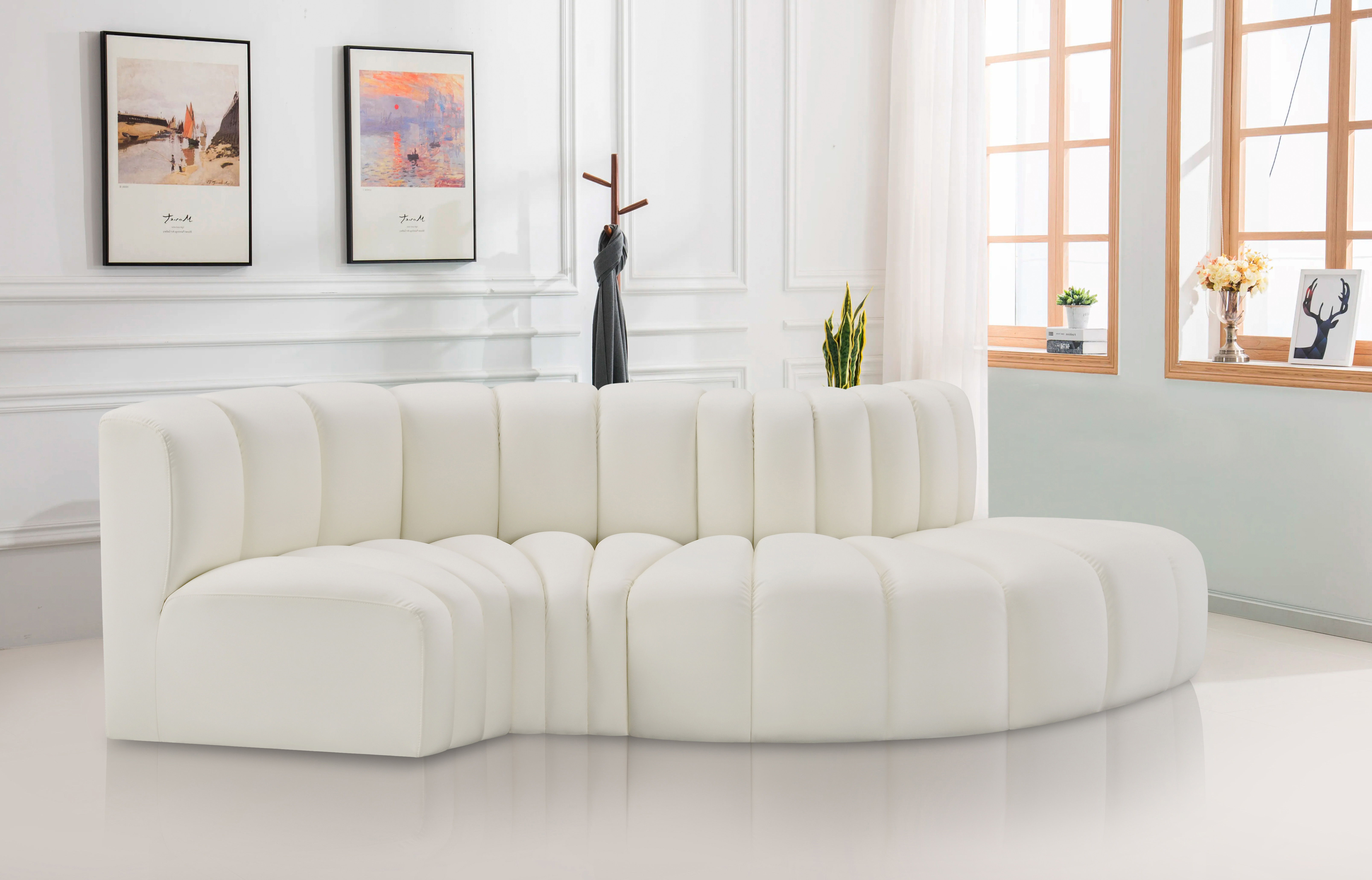 Arc - Faux Leather 4 Piece L-Shaped Modular Sofa - Cream