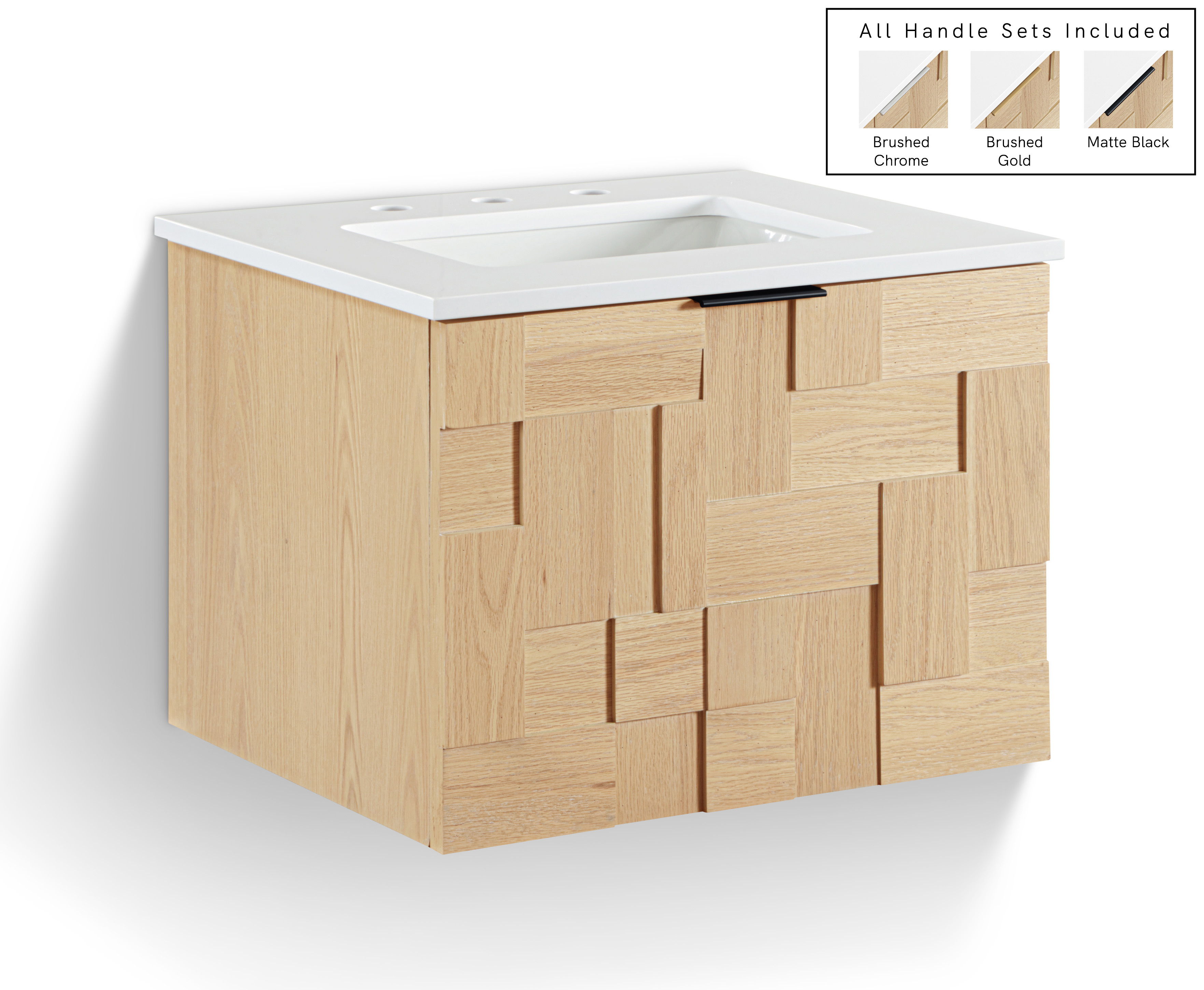 Leonardo - Engineered Stone And Solid Wood 24" Wall Mounted Bathroom Vanity - Natural