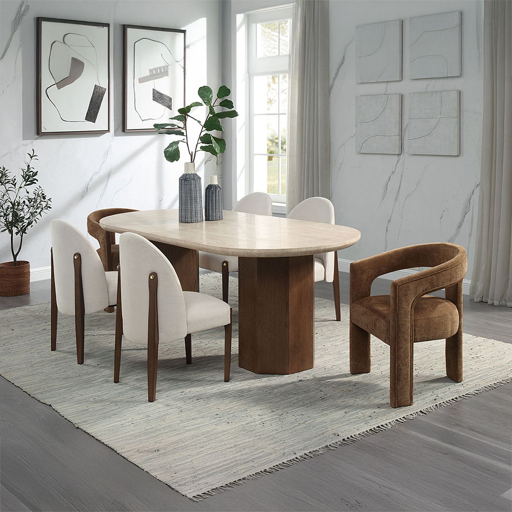 Leonardo - Dining Table - Travertine Top & Dark Oak, dark brown, view 8