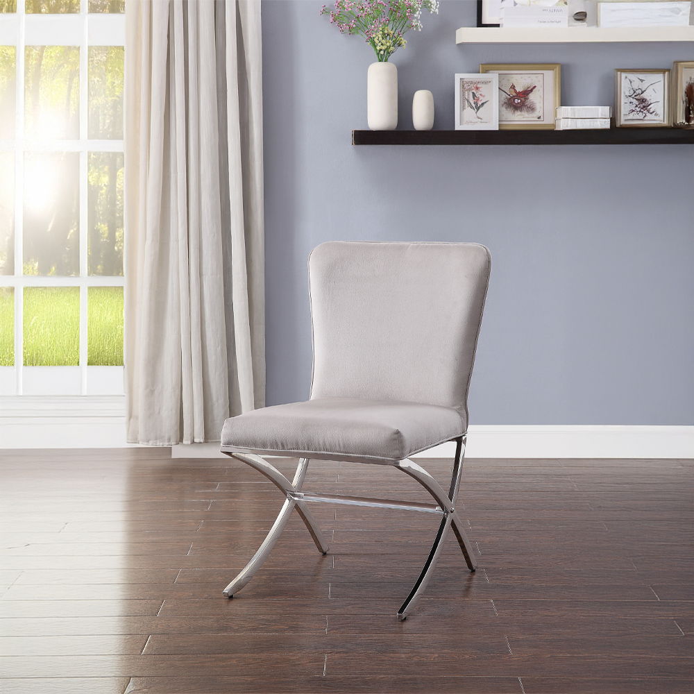 Daire - Side Chair (Set of 2) - Light Gray Velvet & Chrome, light gray