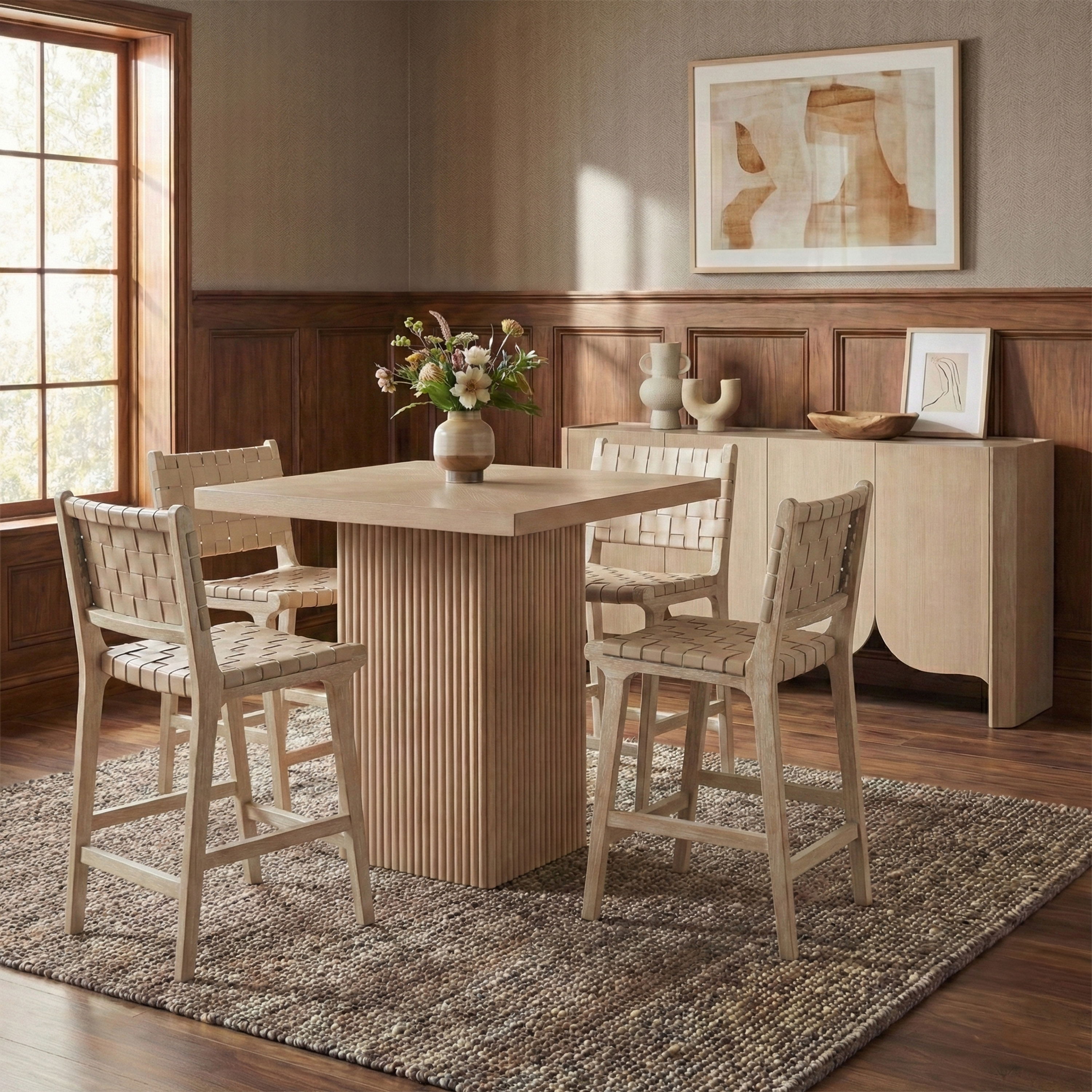 Entwine - Vegan Leather Upholstered Counter Stool - Beige / Painted Natural