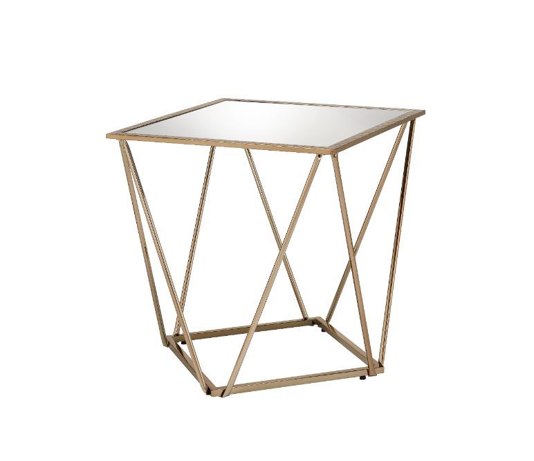 Fogya - End Table - Mirrored & Champagne Gold, gold
