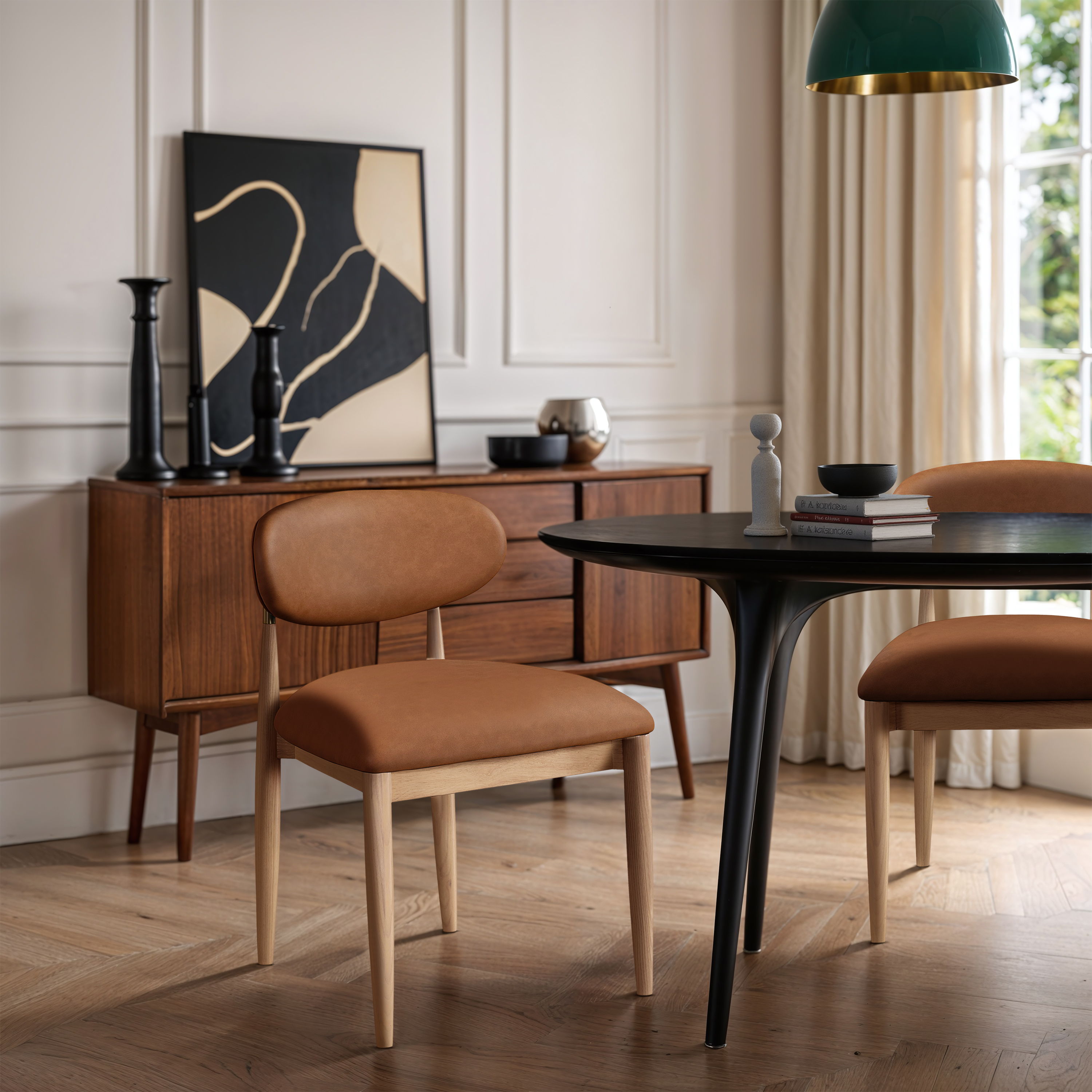 Riccio - Vegan Leather Dining Side Chair (Set of 2) - Cognac