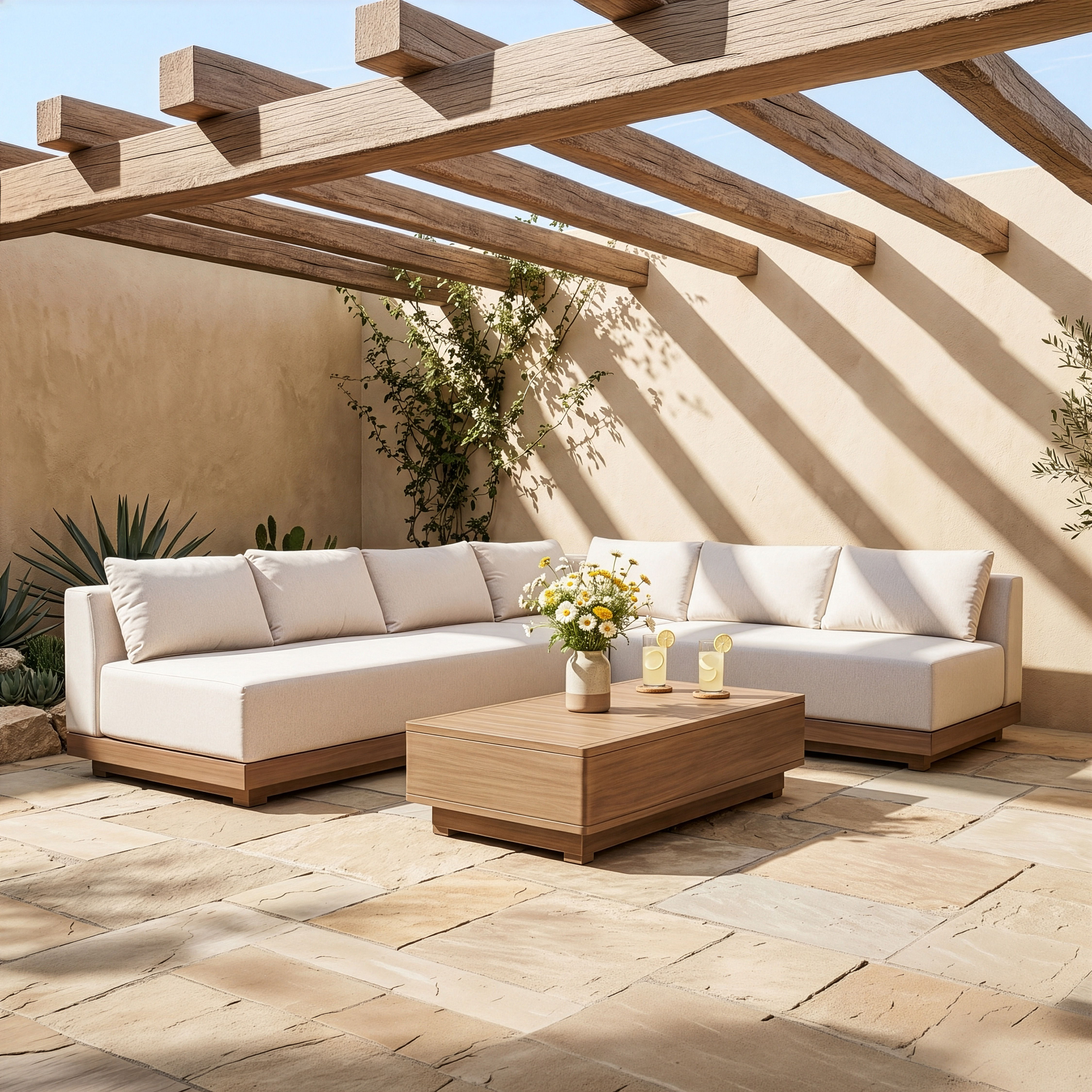Solace - Olefin Performance Fabric 3 Piece Outdoor Patio Modular Sectional (Sofa, Loveseat & Corner Chair) - Cream