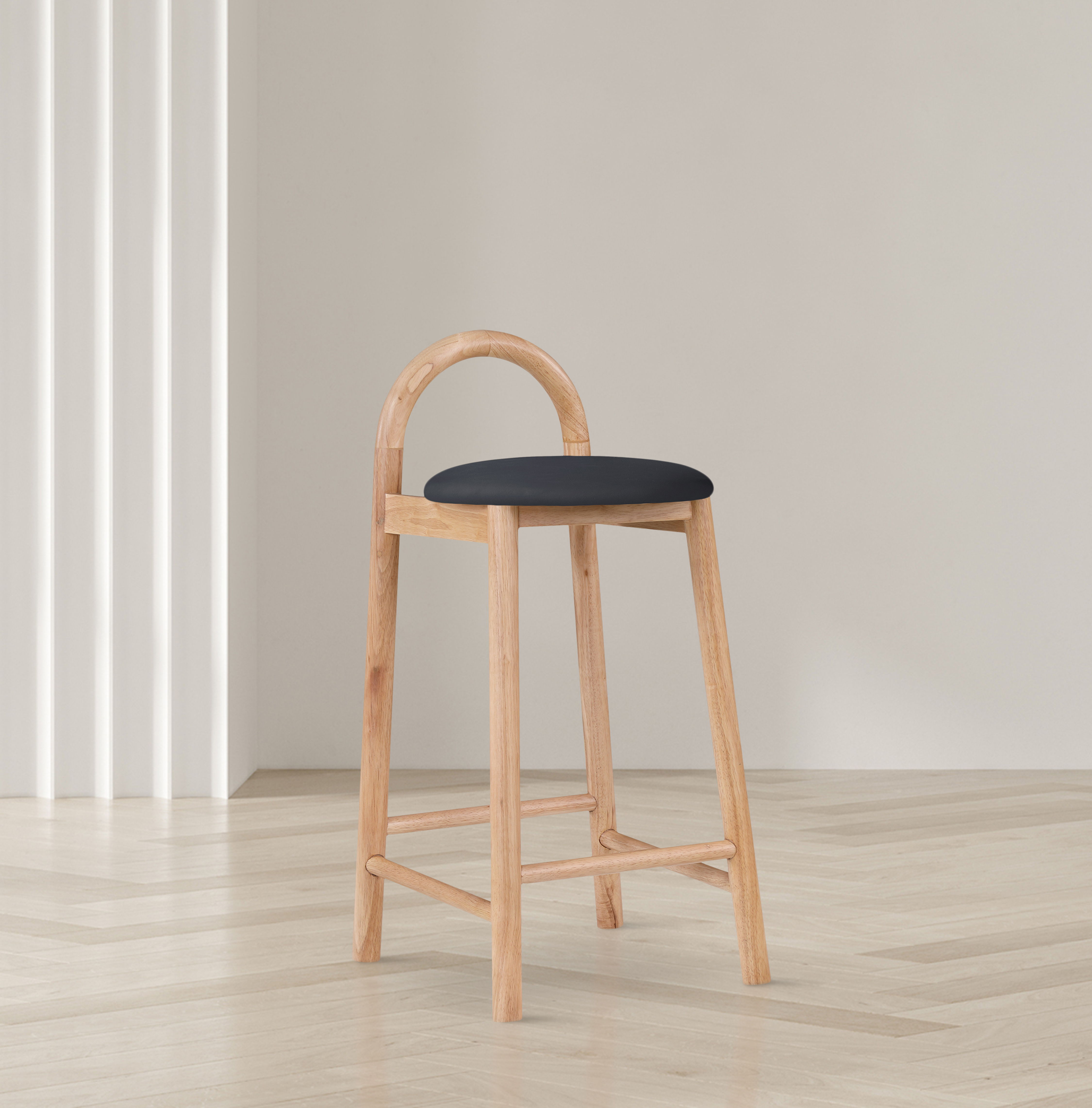 Calvin - Stool With Natural Base - Black