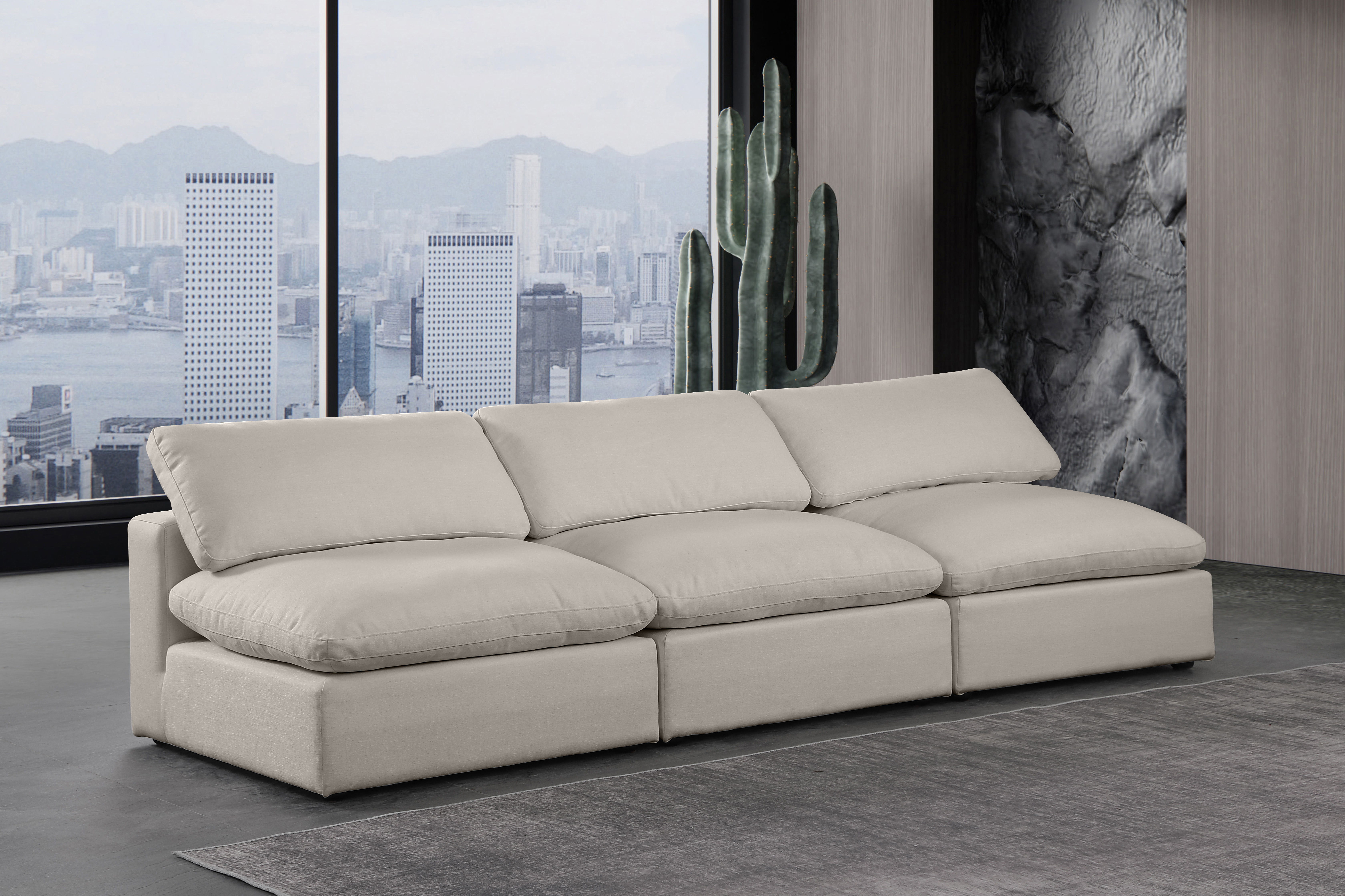 Comfy - Linen Modular Armless Sofa 3 Pieces - Ivory