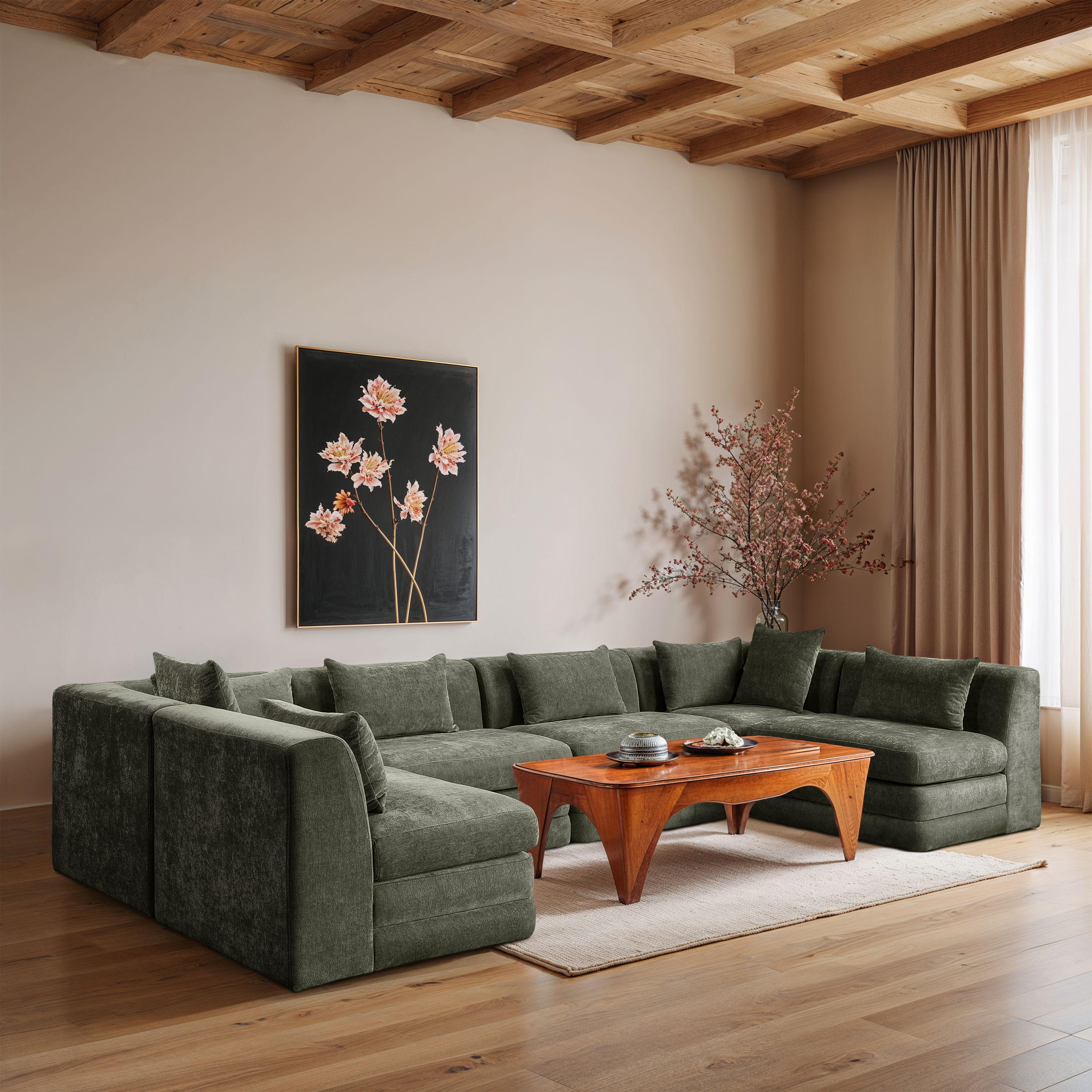 Stellar - 6 Piece Chenille Fabric 152" Modular Sectional - Green