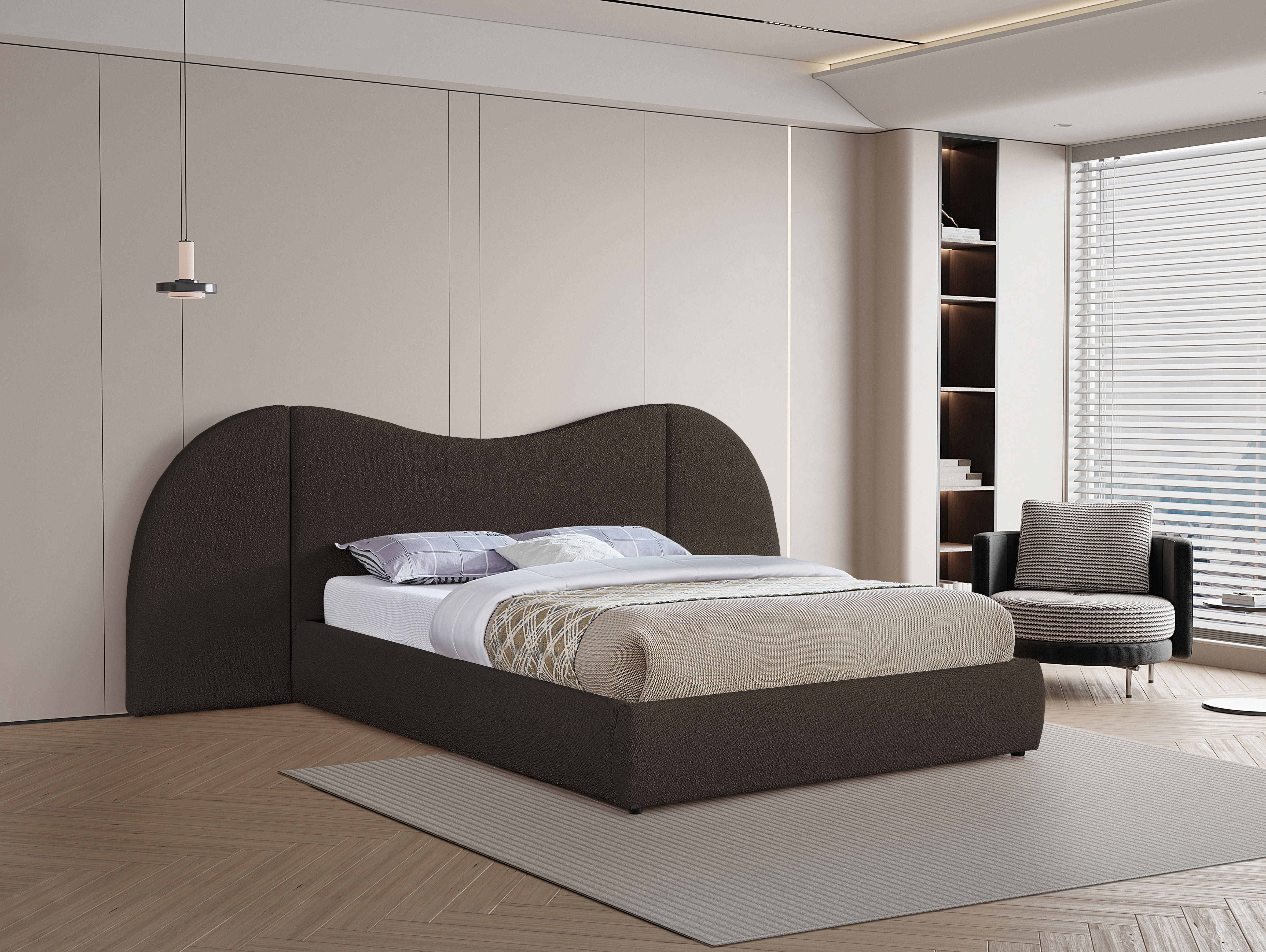 Everest - Boucle Fabric Queen Bed - Brown