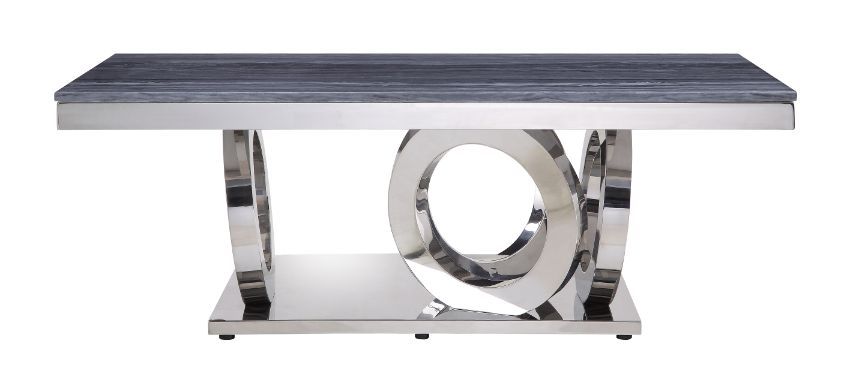 Zasir - Coffee Table - Gray Printed Faux Marble Top & Mirrored Silver, dark gray, view 3