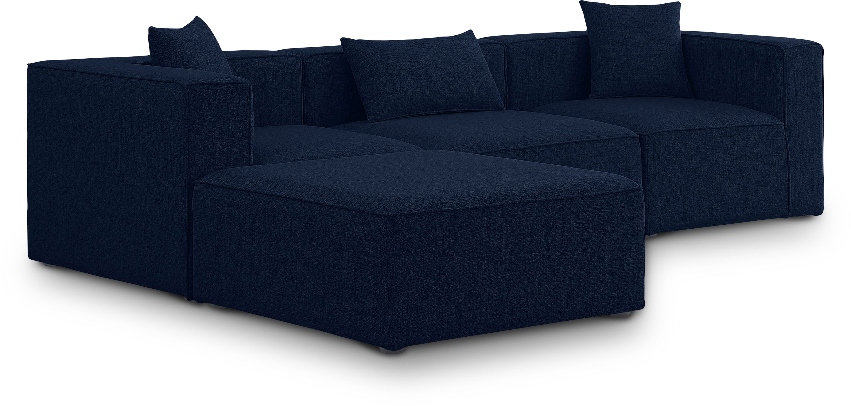 Cube - Linen 4 Piece Modular Sectional With Chaise - Navy