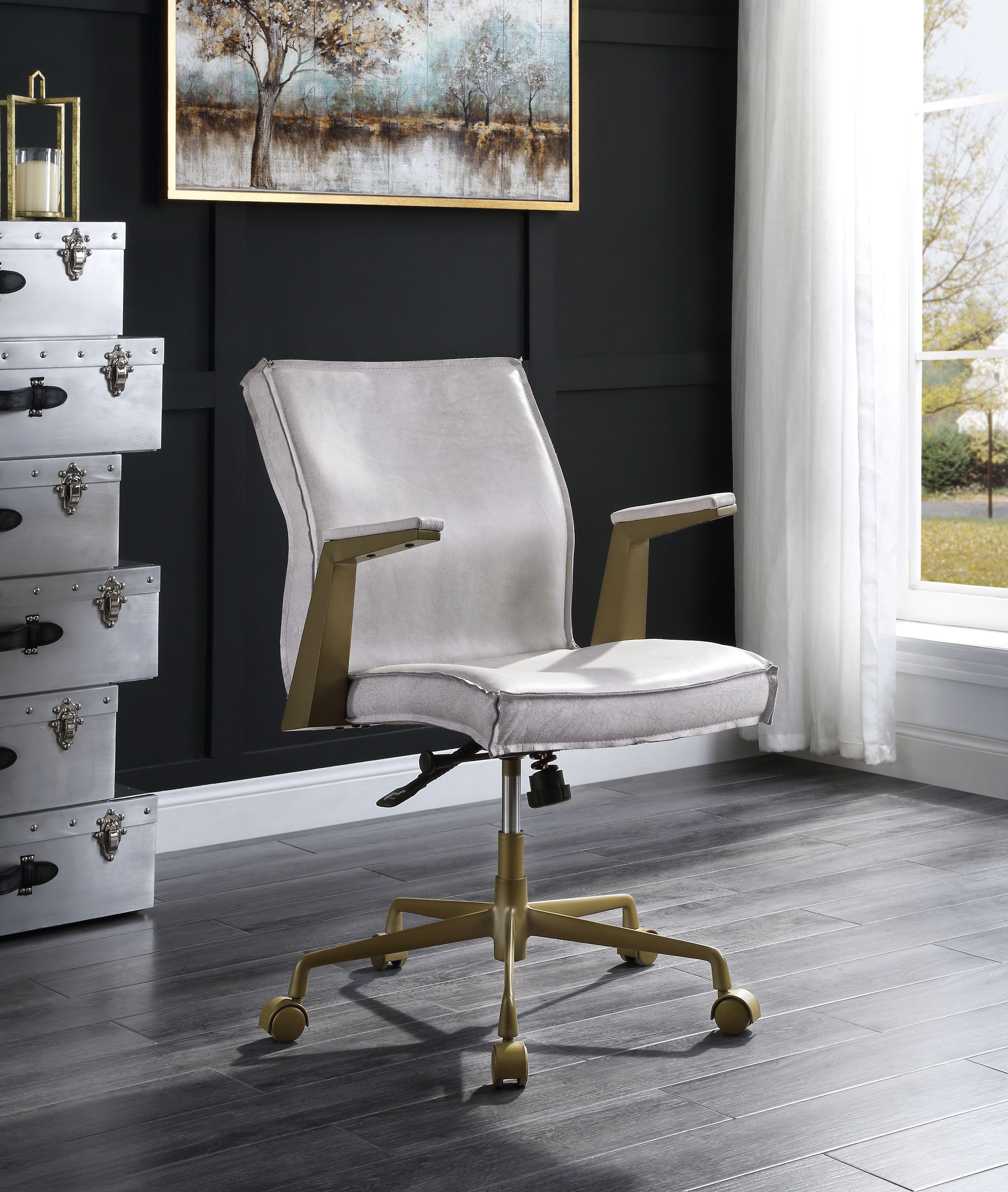 Attica - Office Chair - Vintage White Top Grain Leather, white