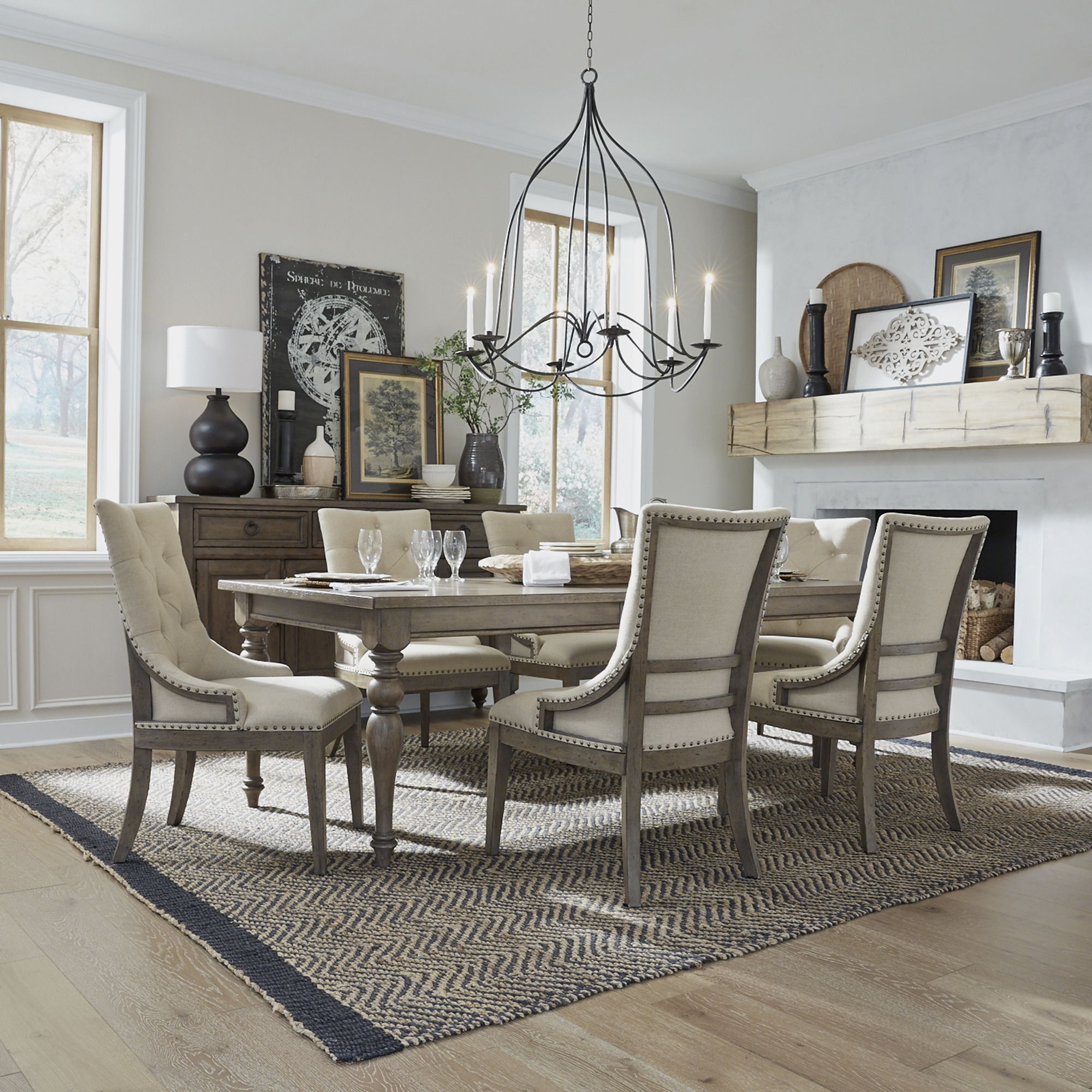 Liberty Furniture Americana Farmhouse - 7 Piece Leg Table Set - Light Brown