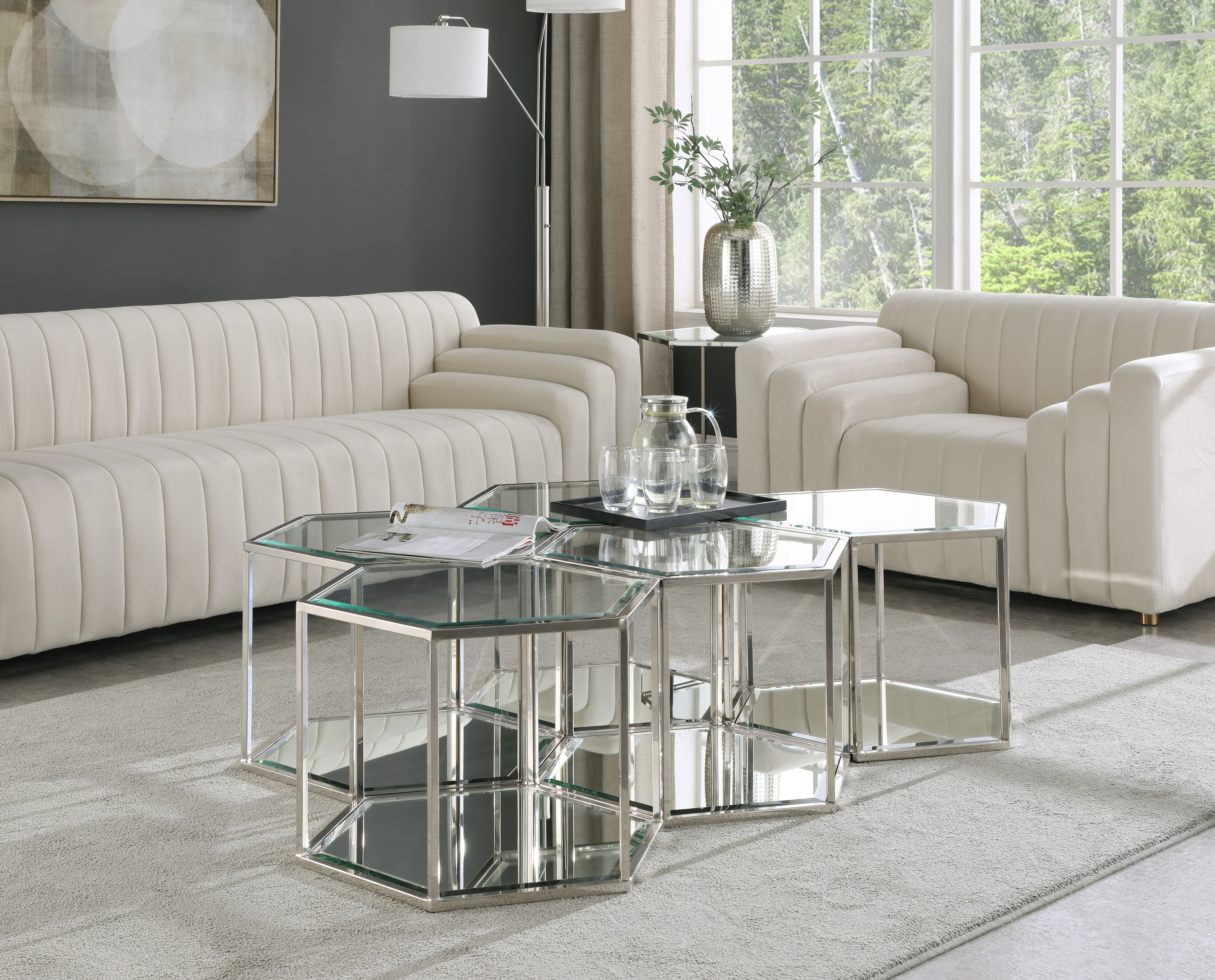 Sei - Coffee Table 5 Piece - Pearl Silver