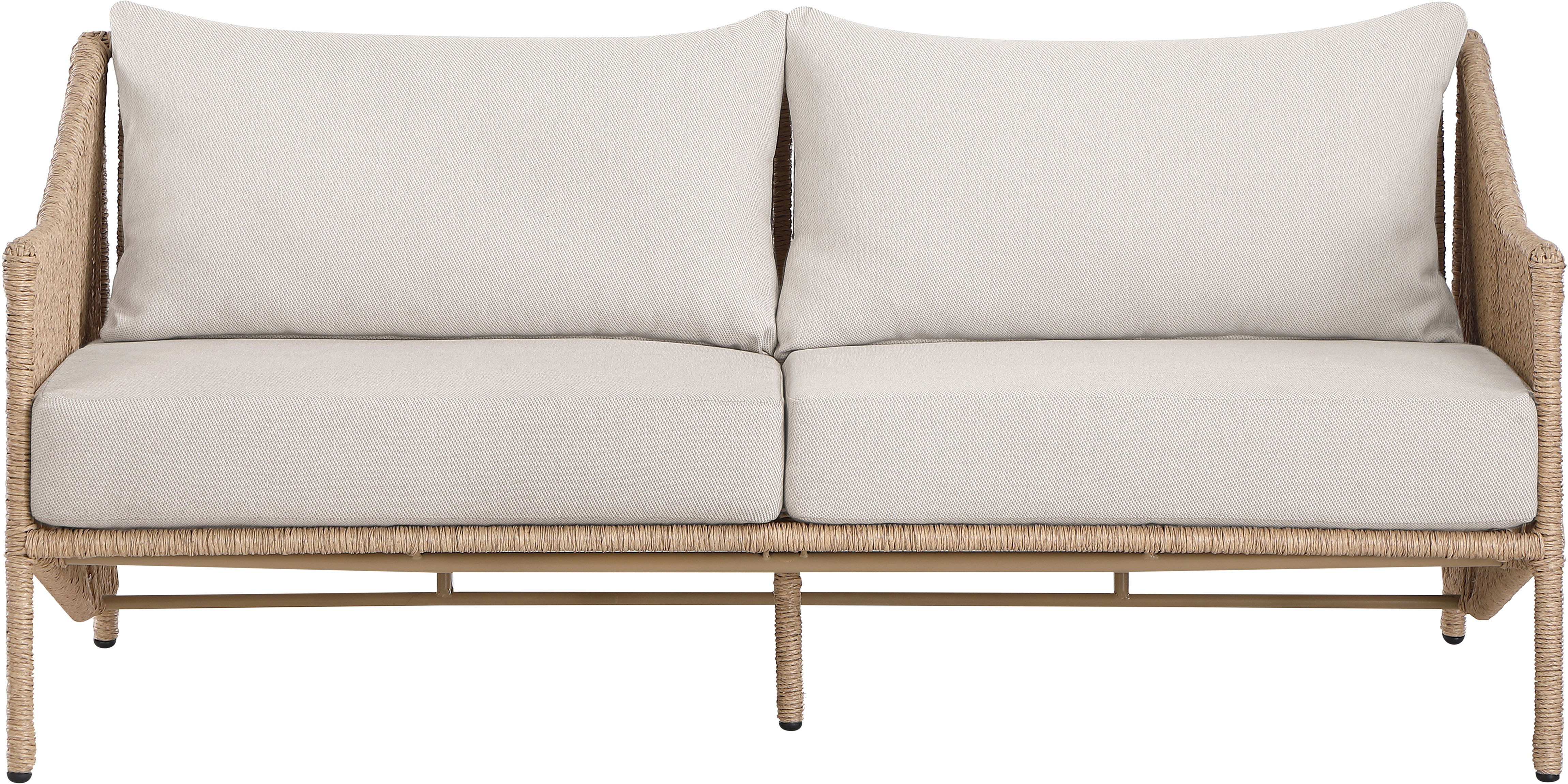 Coastline - Olefin Water Resistant Fabric And Wicker Outdoor Patio Loveseat - Beige