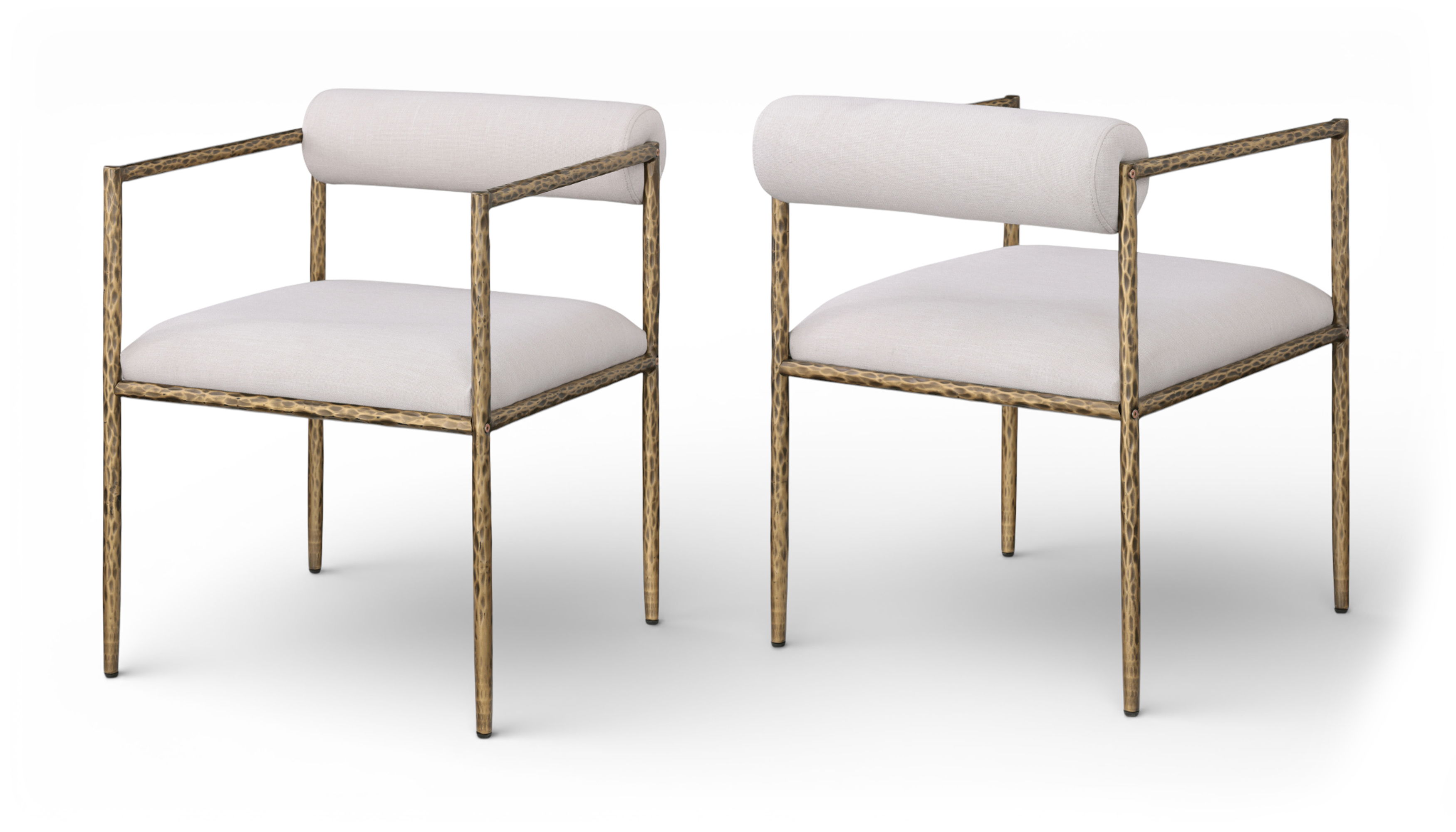 Axis - Linen Textured Fabric Upholstered Dining Chair (Set of 2) - Beige / Powder Coated Brushed Brass