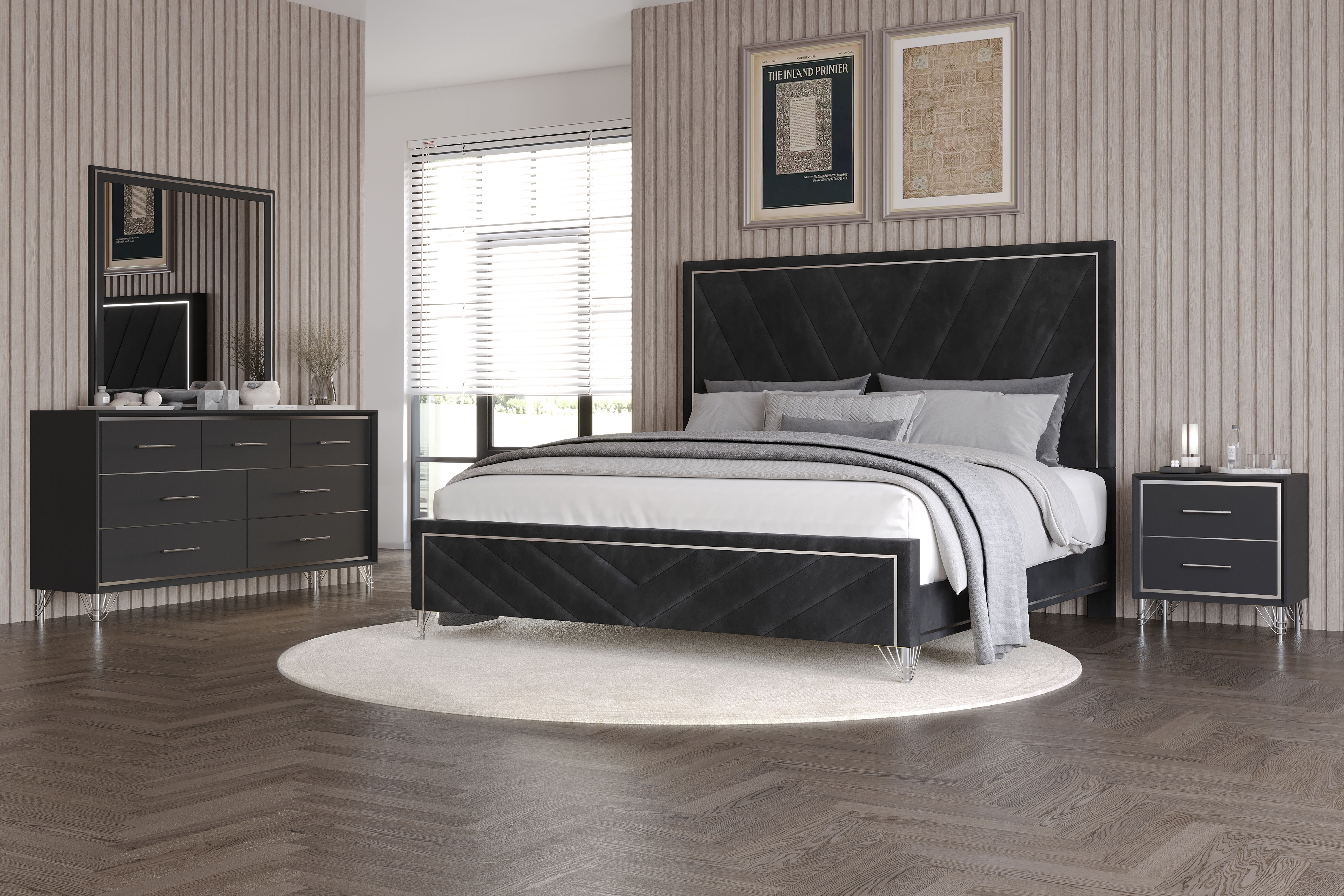 Ava - 5/0 Queen 4 Piece Bedroom Set (Bed & Dresser & Mirror & Nightstand) - Black