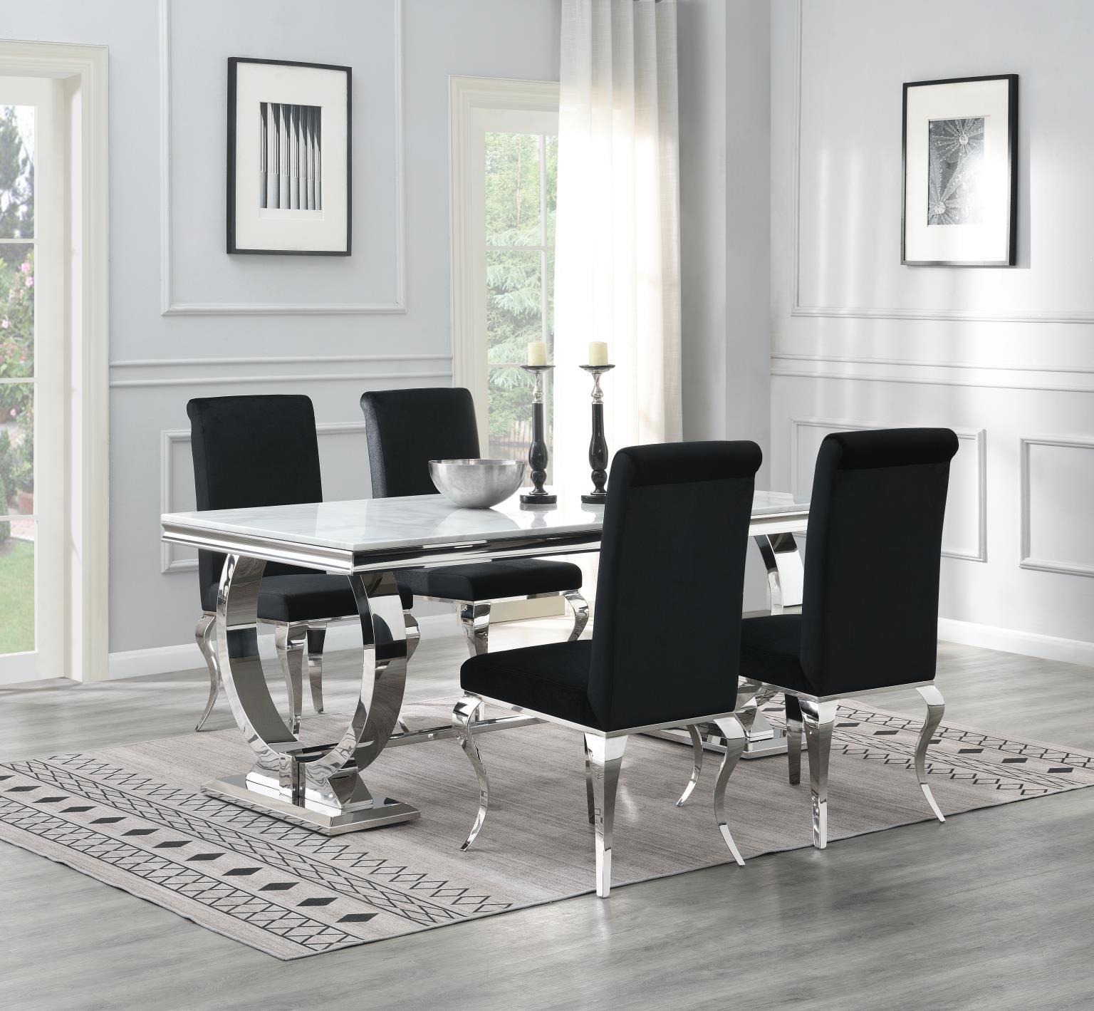 G-082-T-WHITE - 5 Piece Dining Room Set (Table, 4 Velvet Chairs) - White / Black