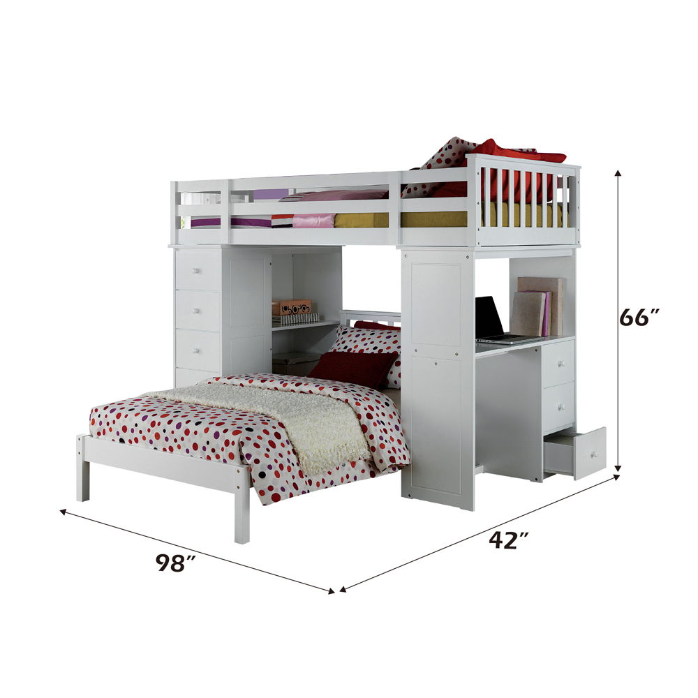 Freya - Twin Loft Bed With Storage - White, white, view 3