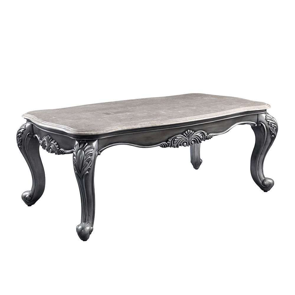 Ariadne - Coffee Table - Marble Top & Platinum, silver, view 2