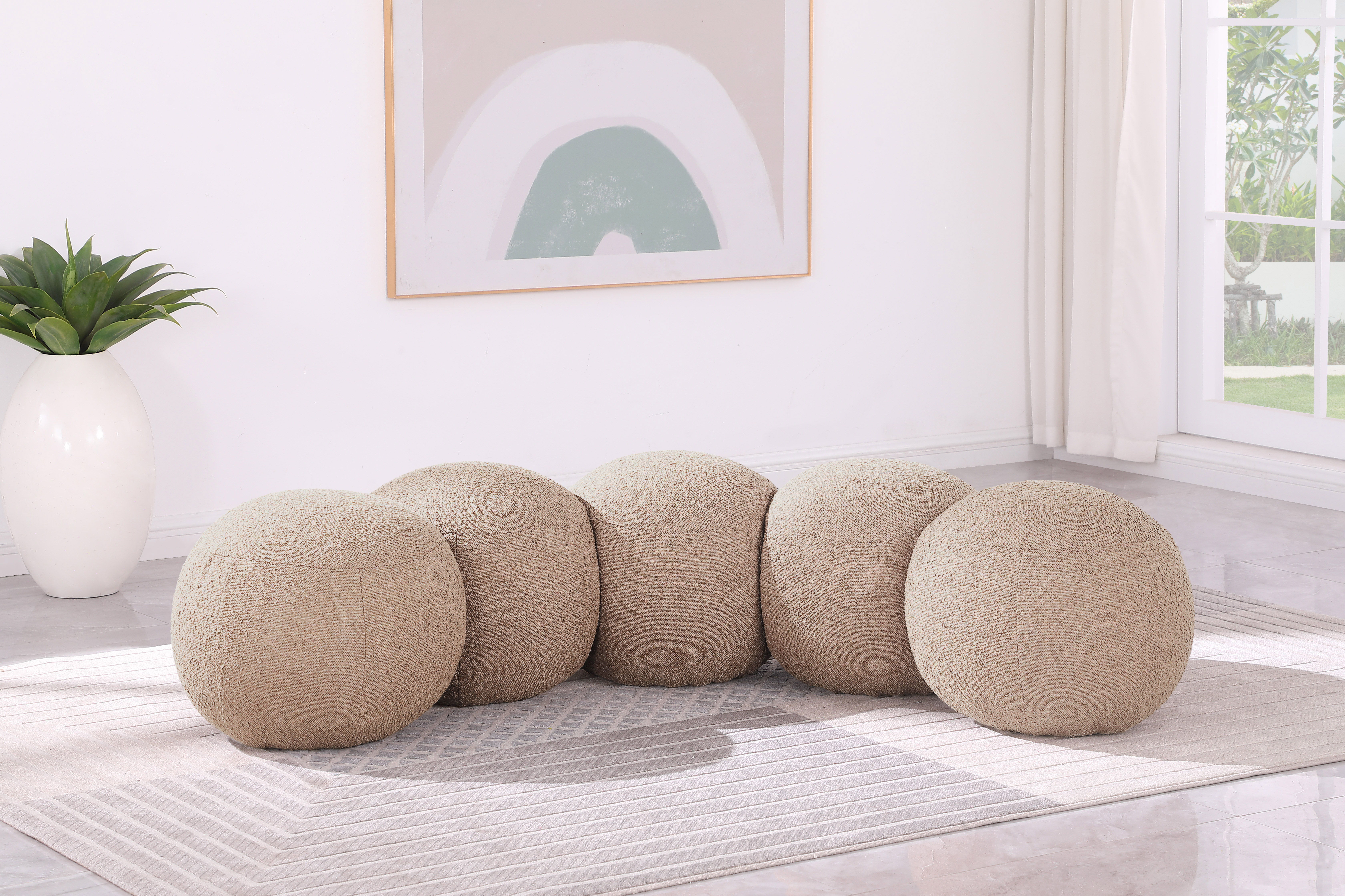 Apollo - 74.5" Boucle Fabric Bench - Beige
