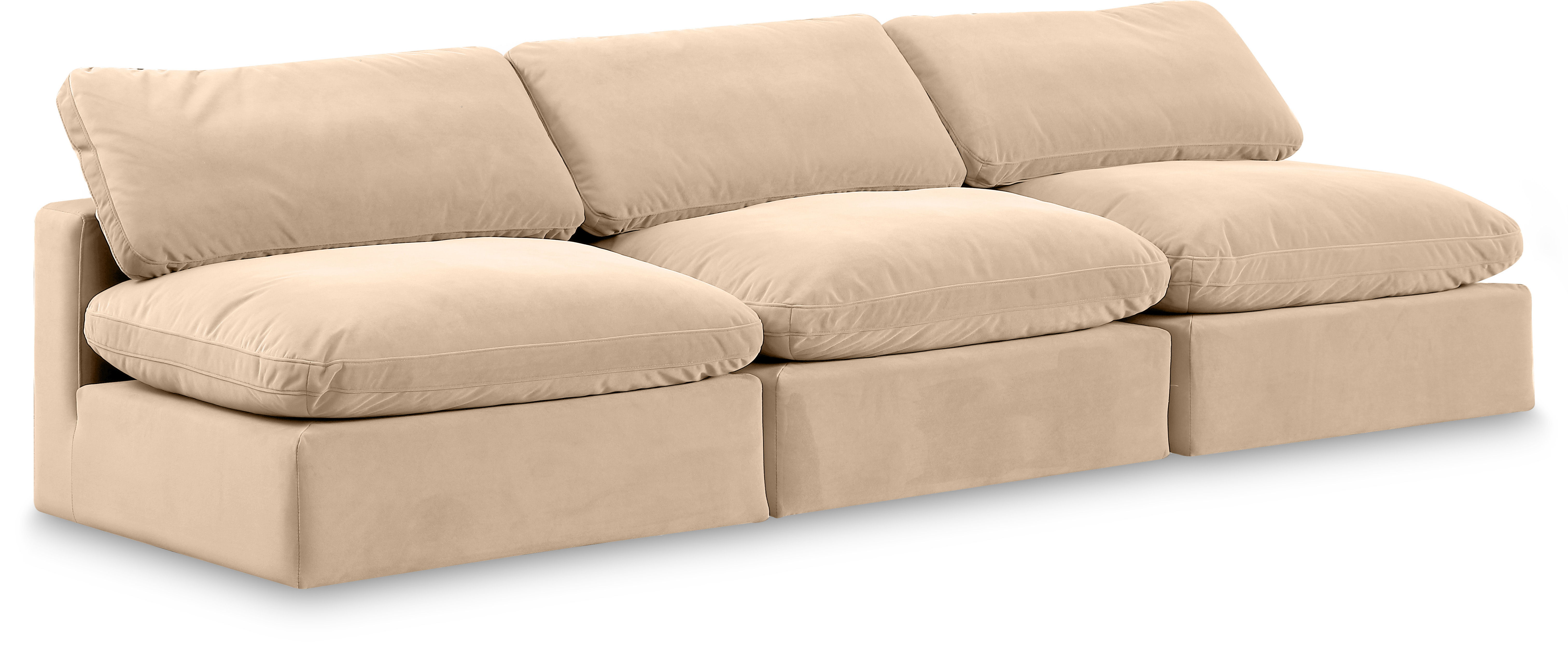 Comfy - Velvet Modular Armless Sofa 3 Seats - Beige