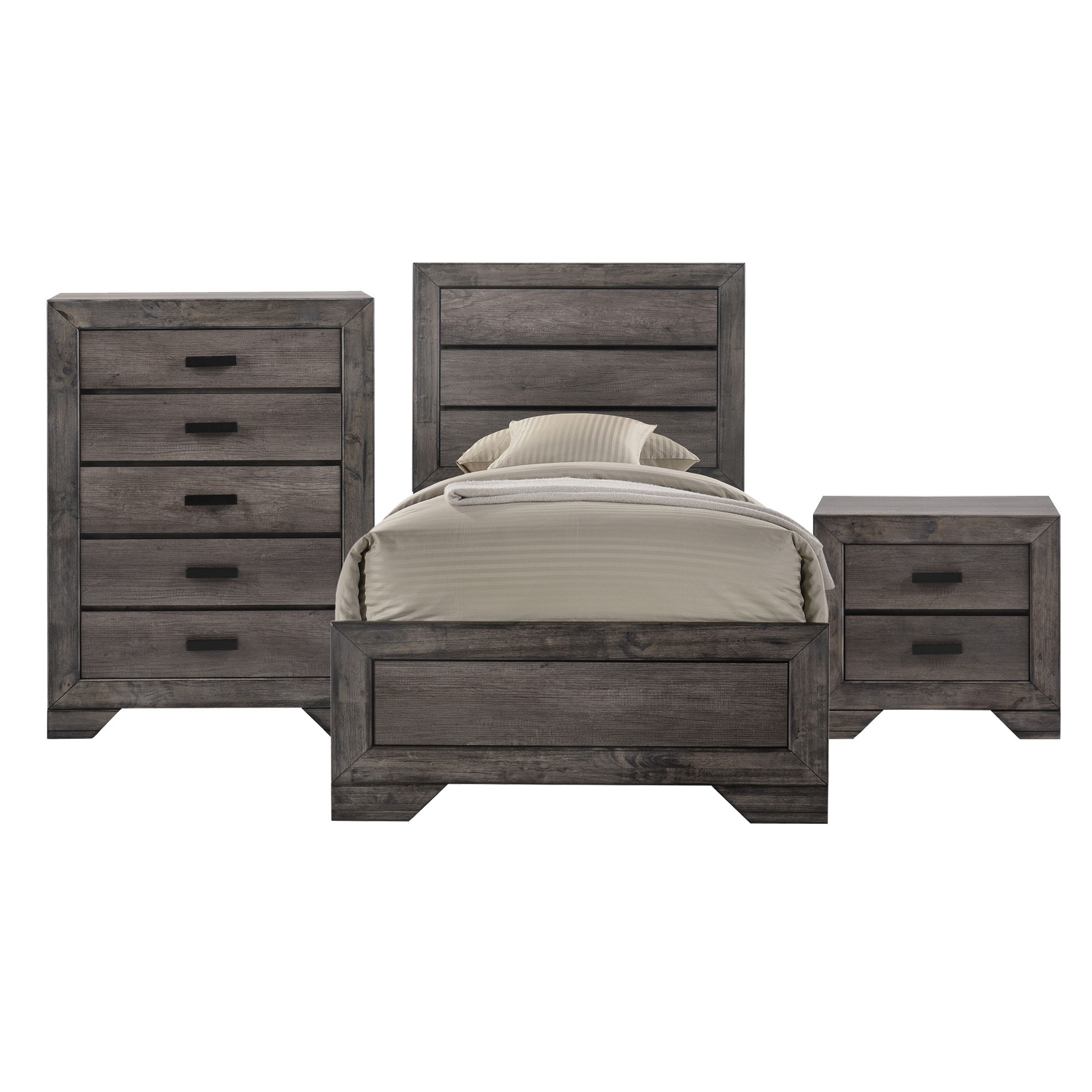Nathan - Youth Twin Panel 3 Piece Bedroom Set - Gray Oak Finish