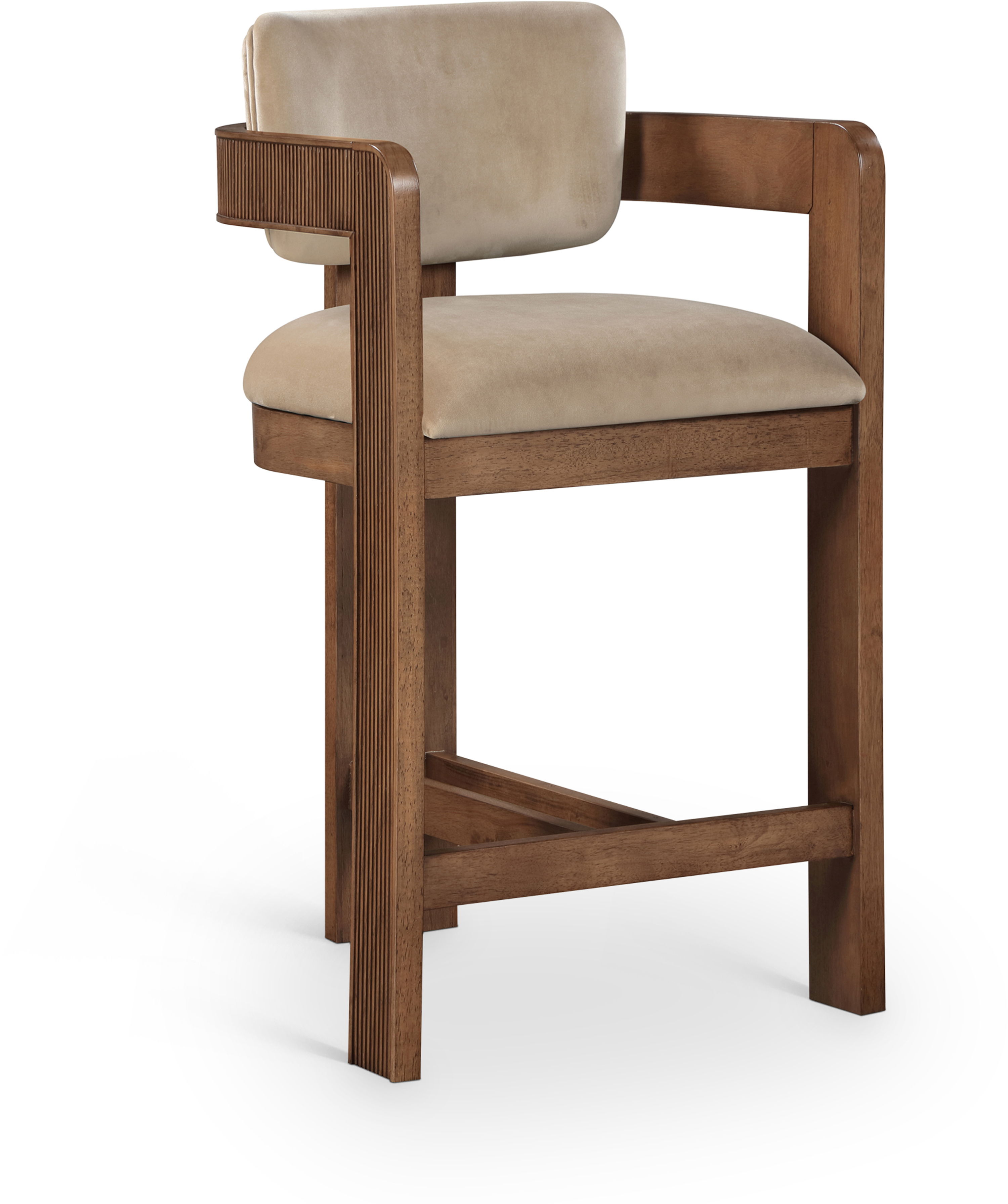 Sacha - Velvet Stool With Brown Base - Beige