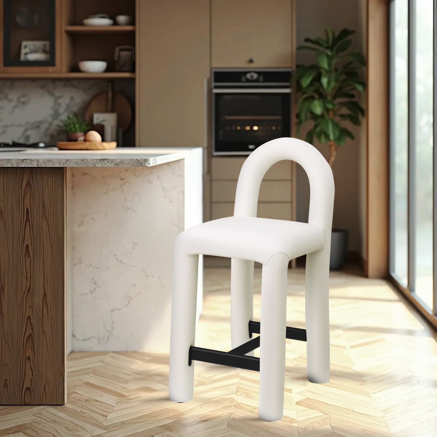 Amari - Faux Leather Stool - Cream