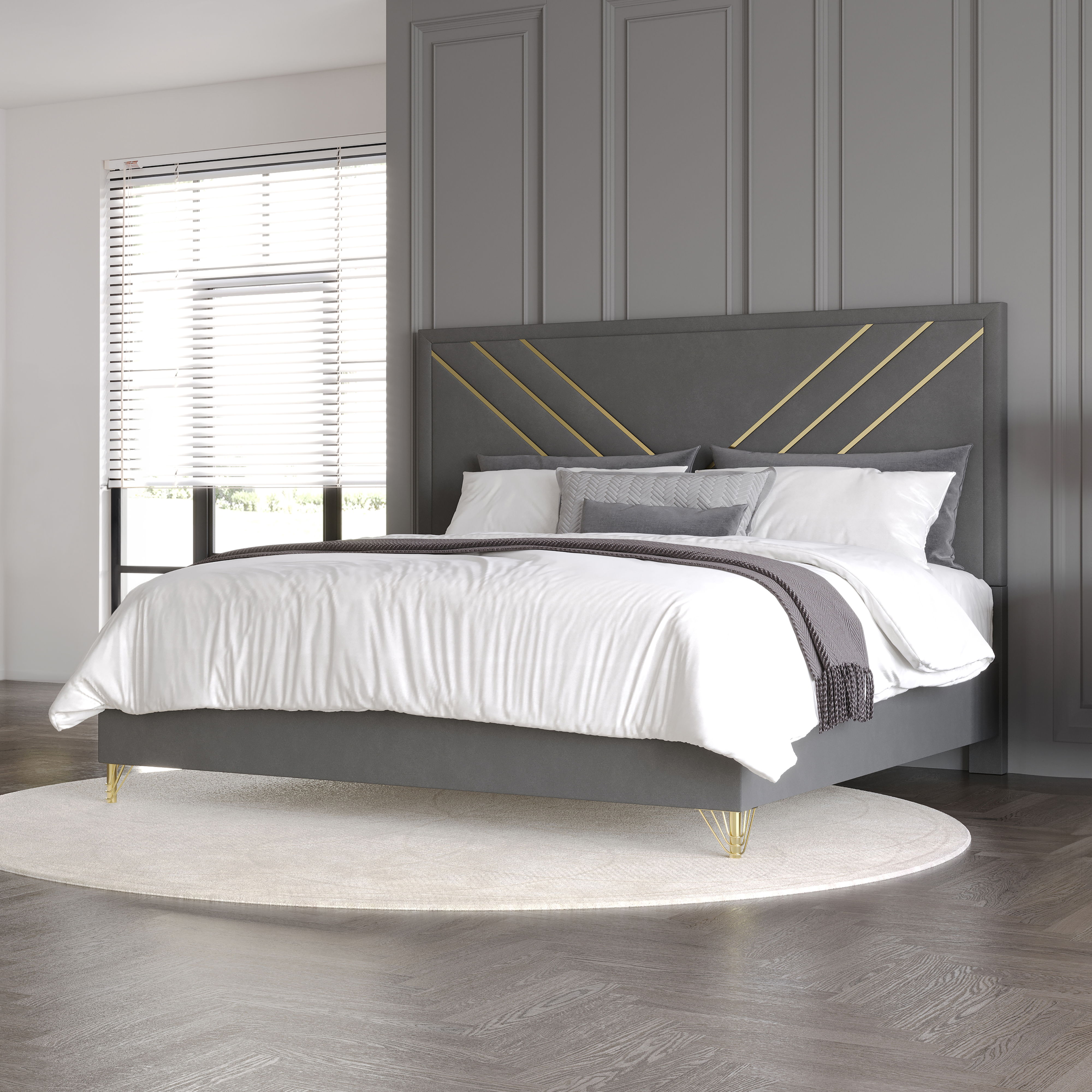 Symmetry - Queen Bed - Gray, dark gray