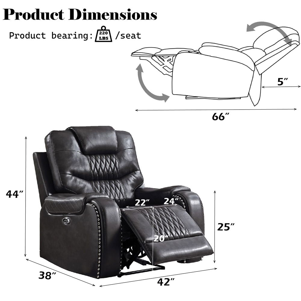 Braylon - Power Motion Recliner - Magnetite Synthetic Leather, black, view 3